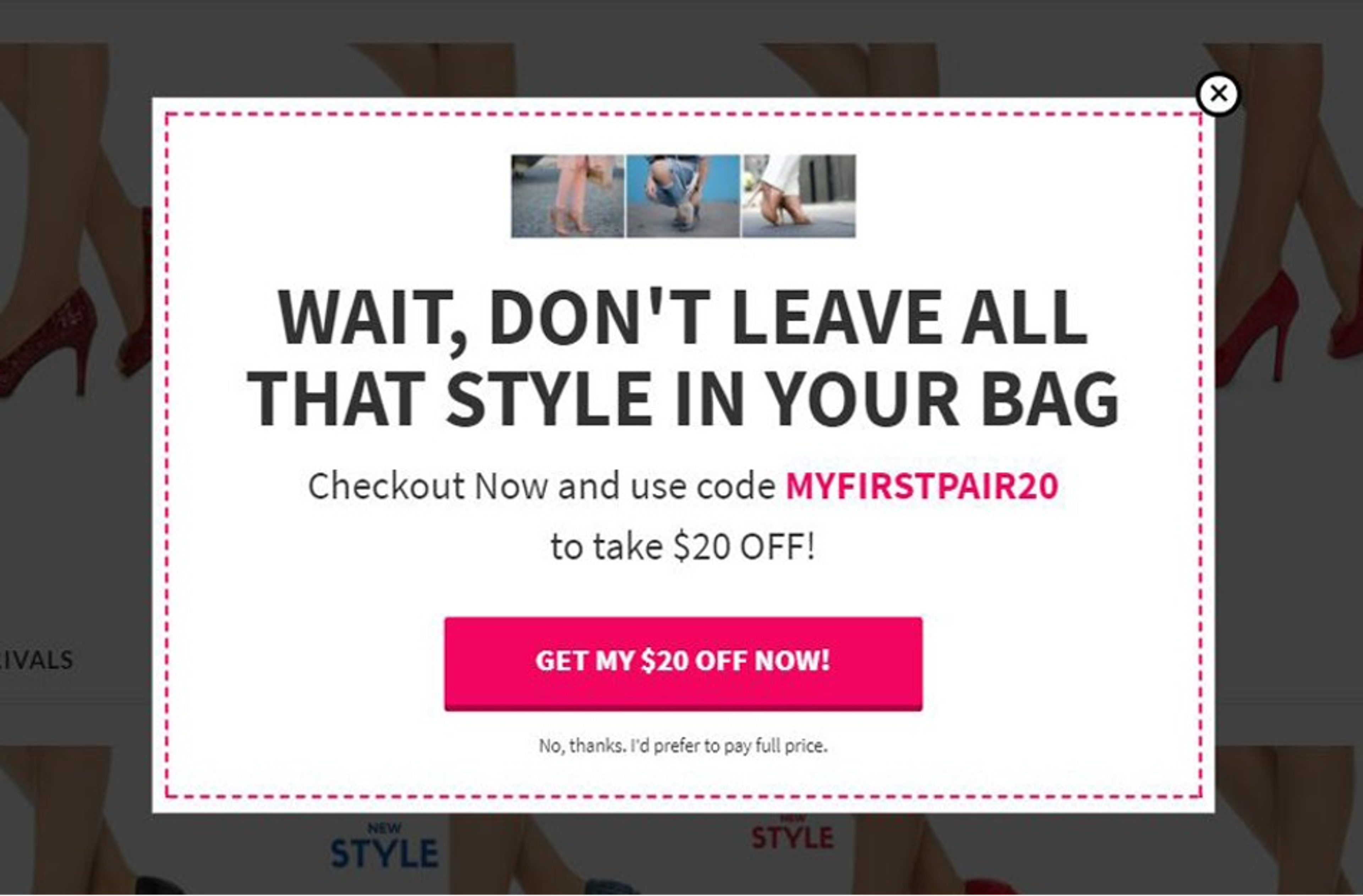 Scarlettos.com.au cart abandonment popup example