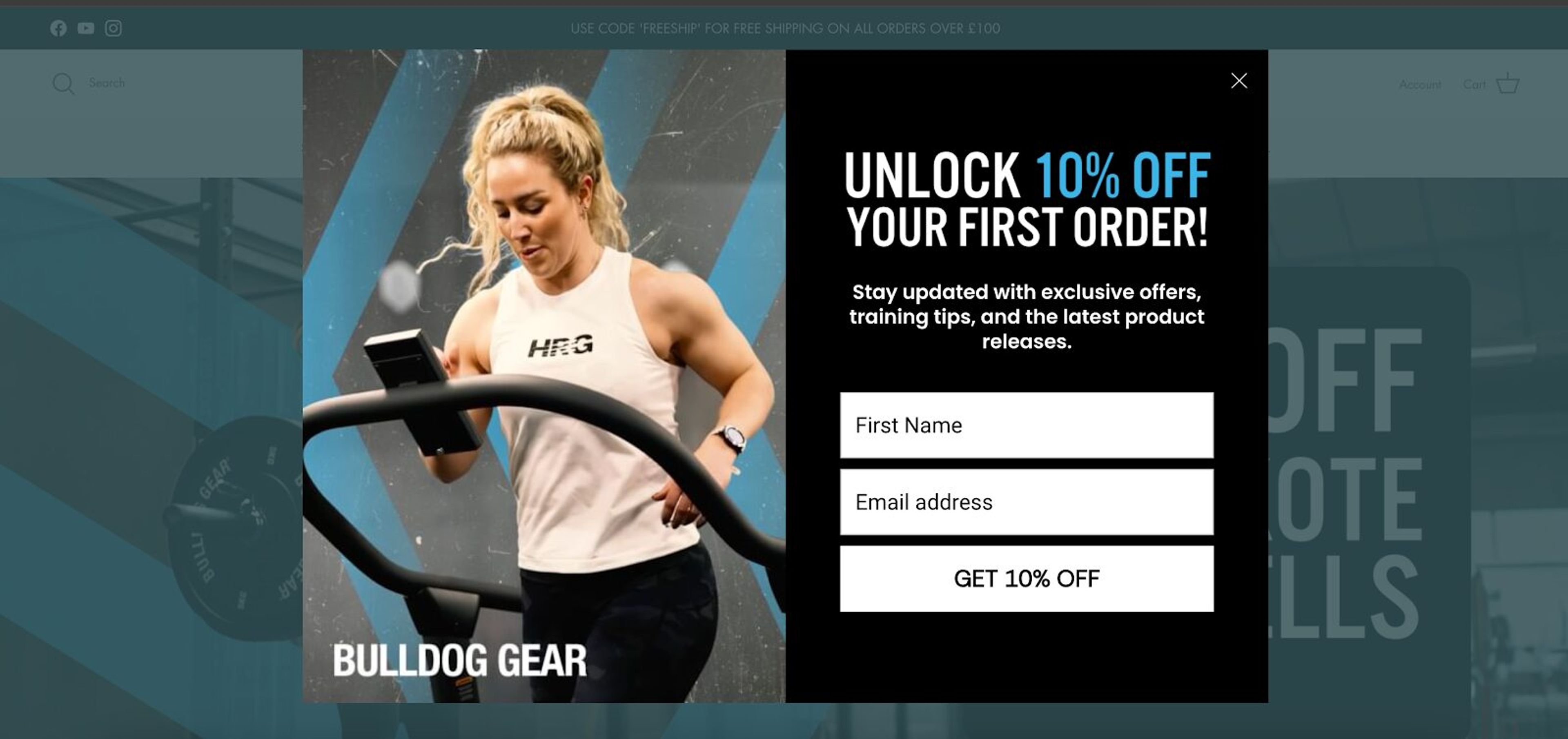 Bulldog Gear's clean lead form offers 10% off and exclusive tips, capturing qualified leads with a simple, attractive design.