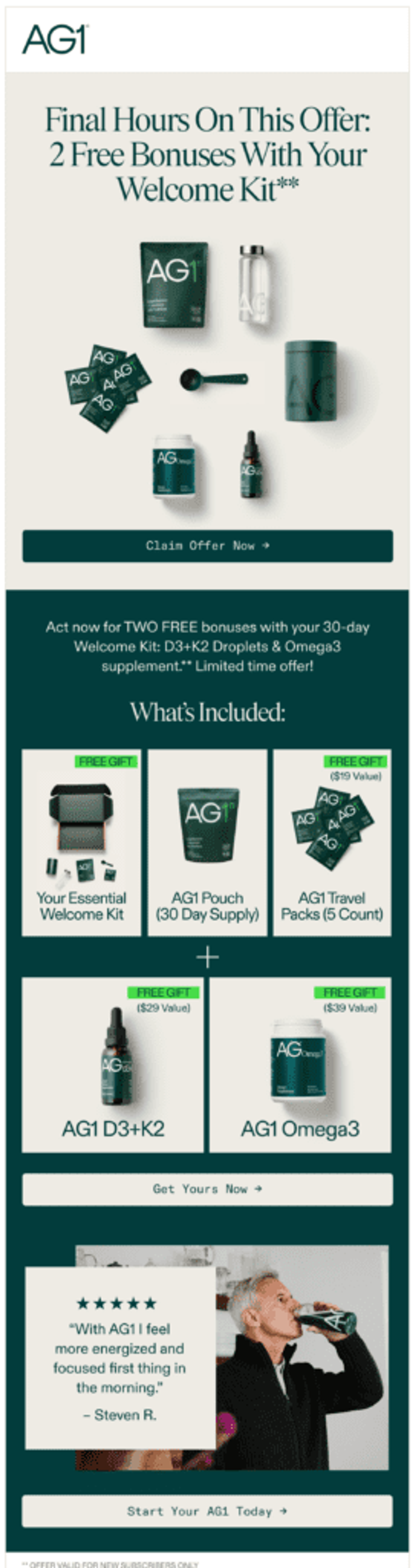 AG1 email marketing campaign