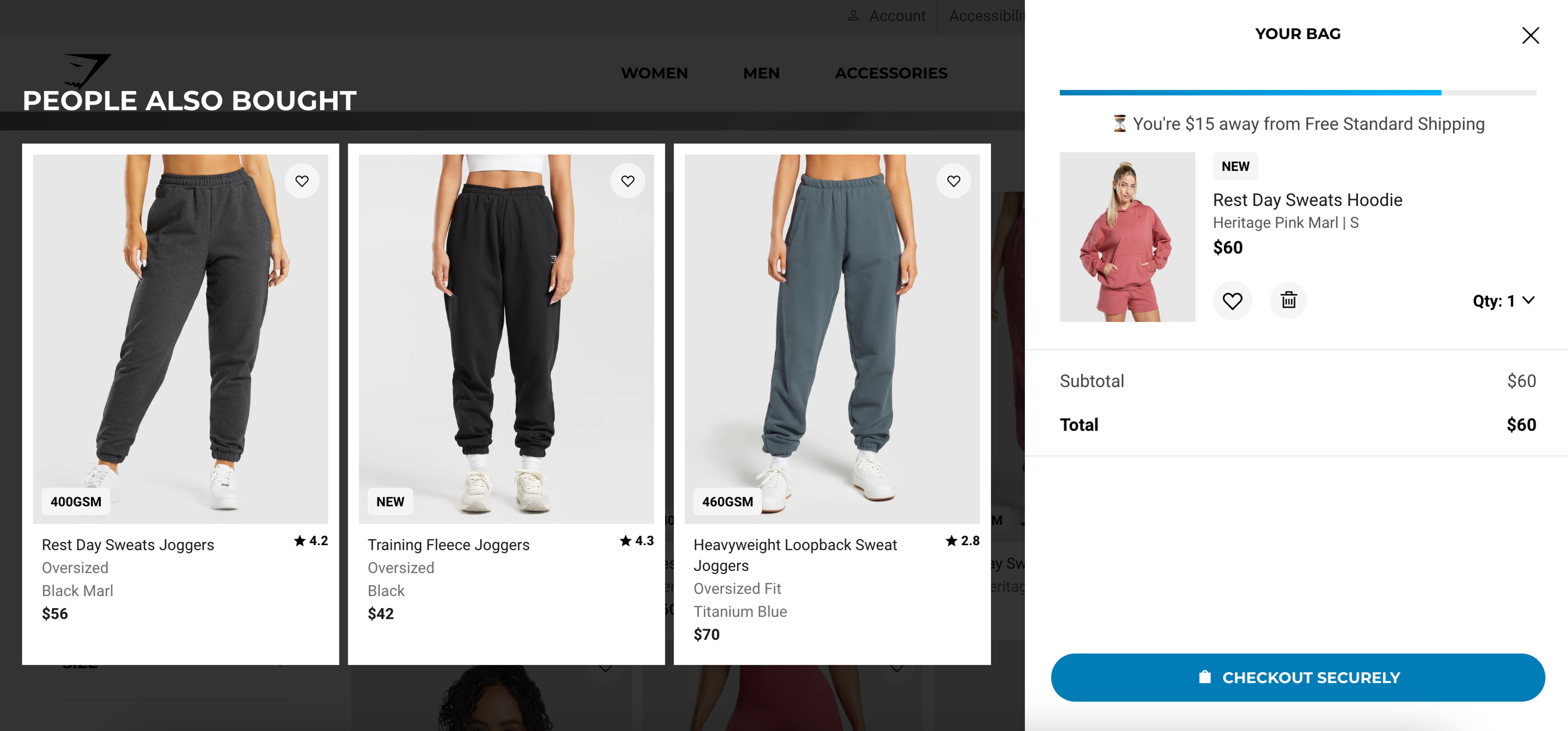 Gymshark online shopping cart