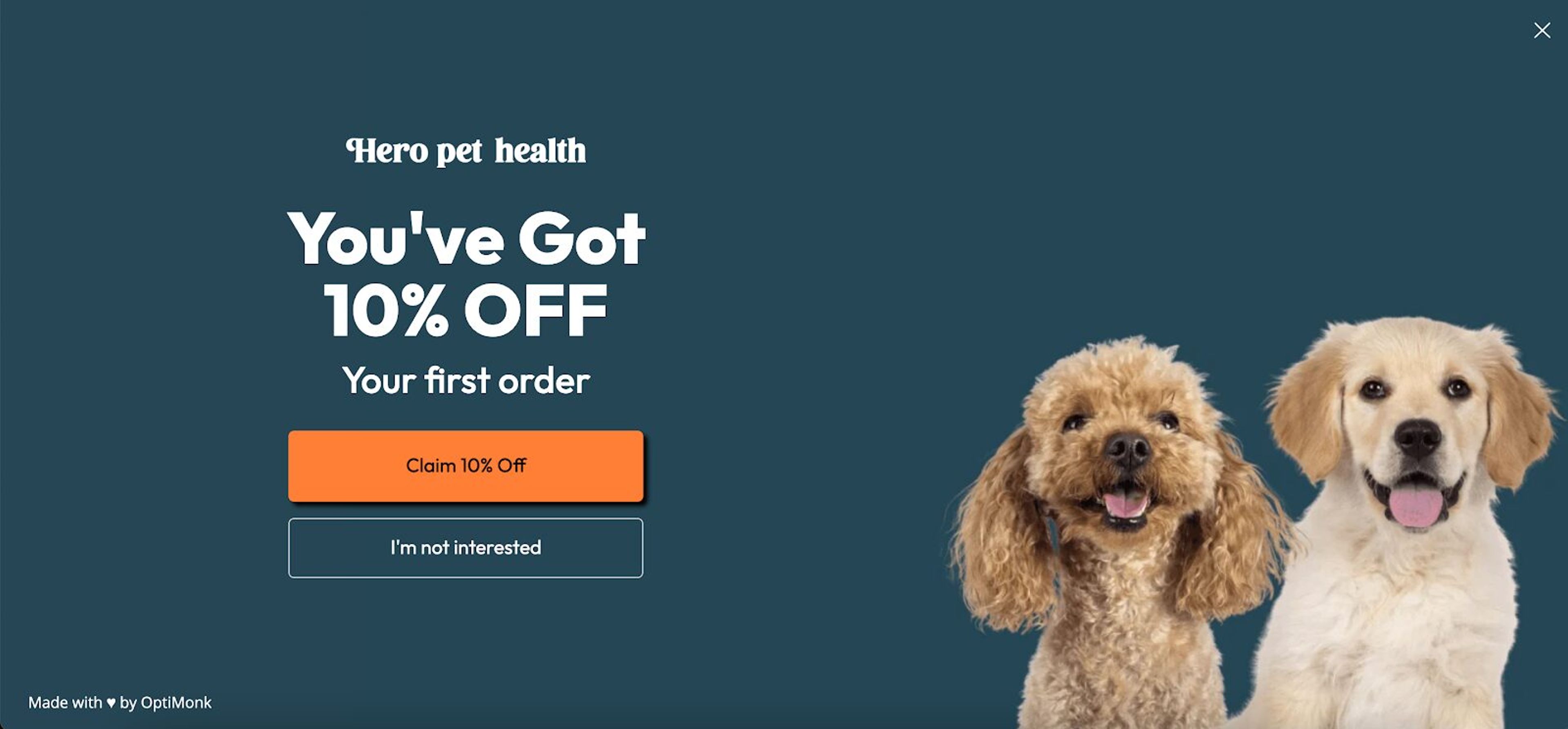 Hero Pet Health's two step opt knows how to increase conversion rates with a simple yet effective approach.