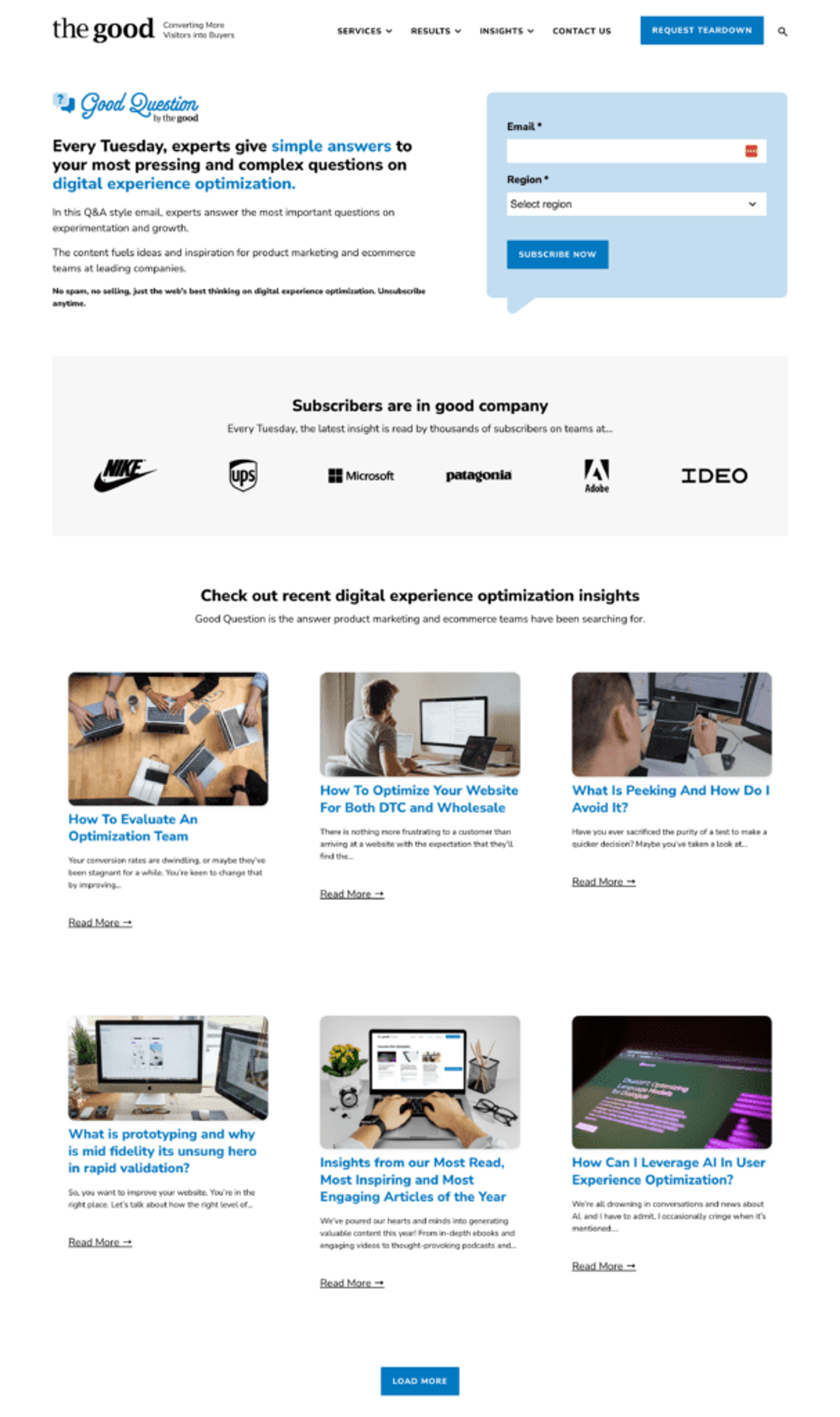 Good Question emphasizes value and showcases reputable subscribers.