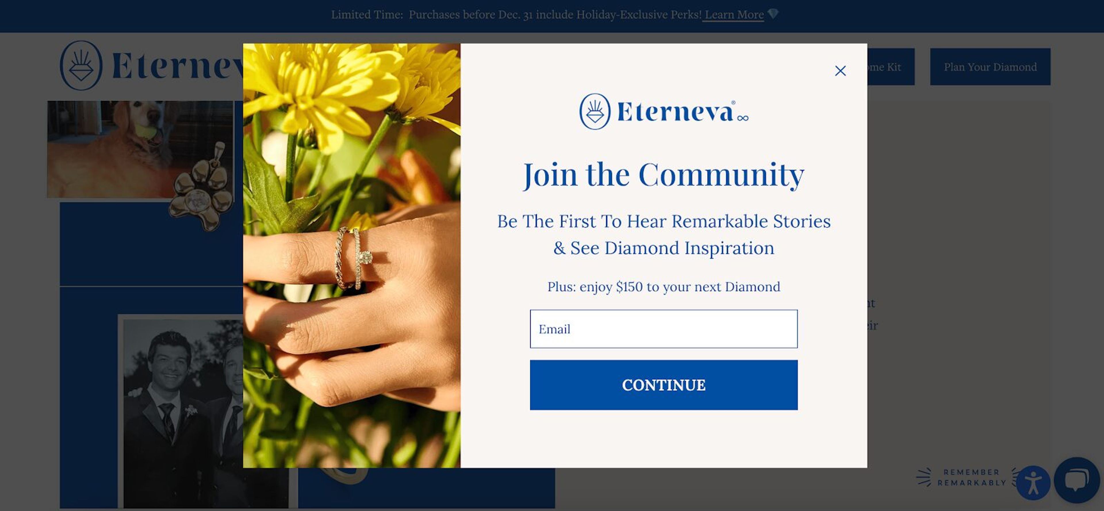 Eterneva's double opt in step you can simply enter you email address.