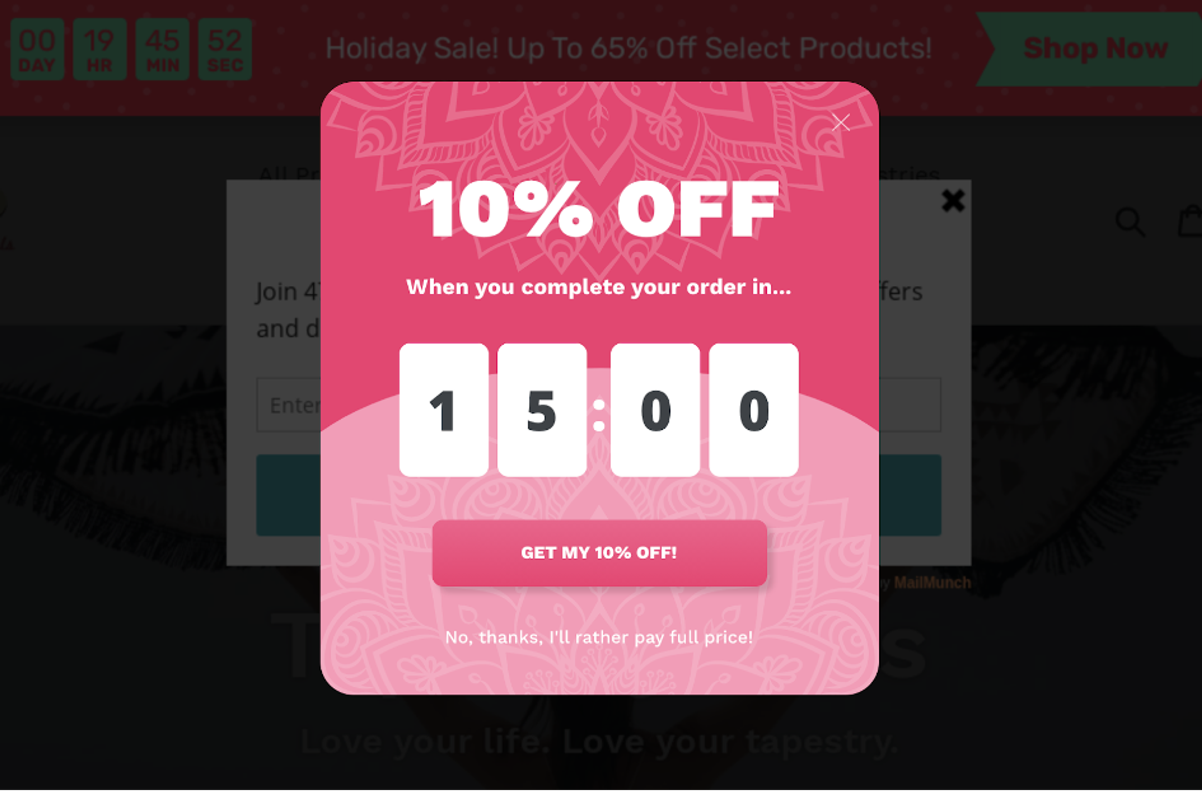 10% off countdown timer pop-ups