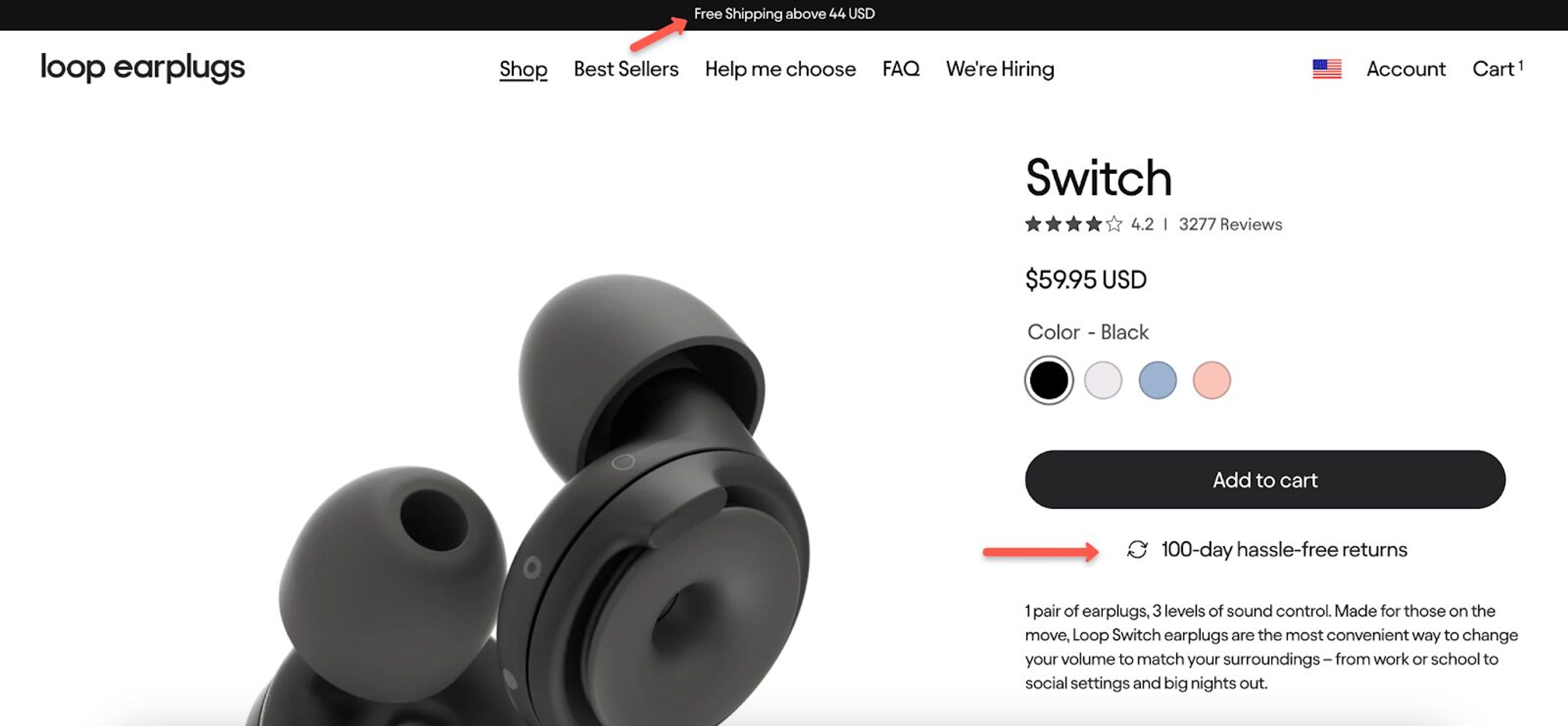 Loop's way to increase future sales is to provide free shipping and promote it on a sticky bar