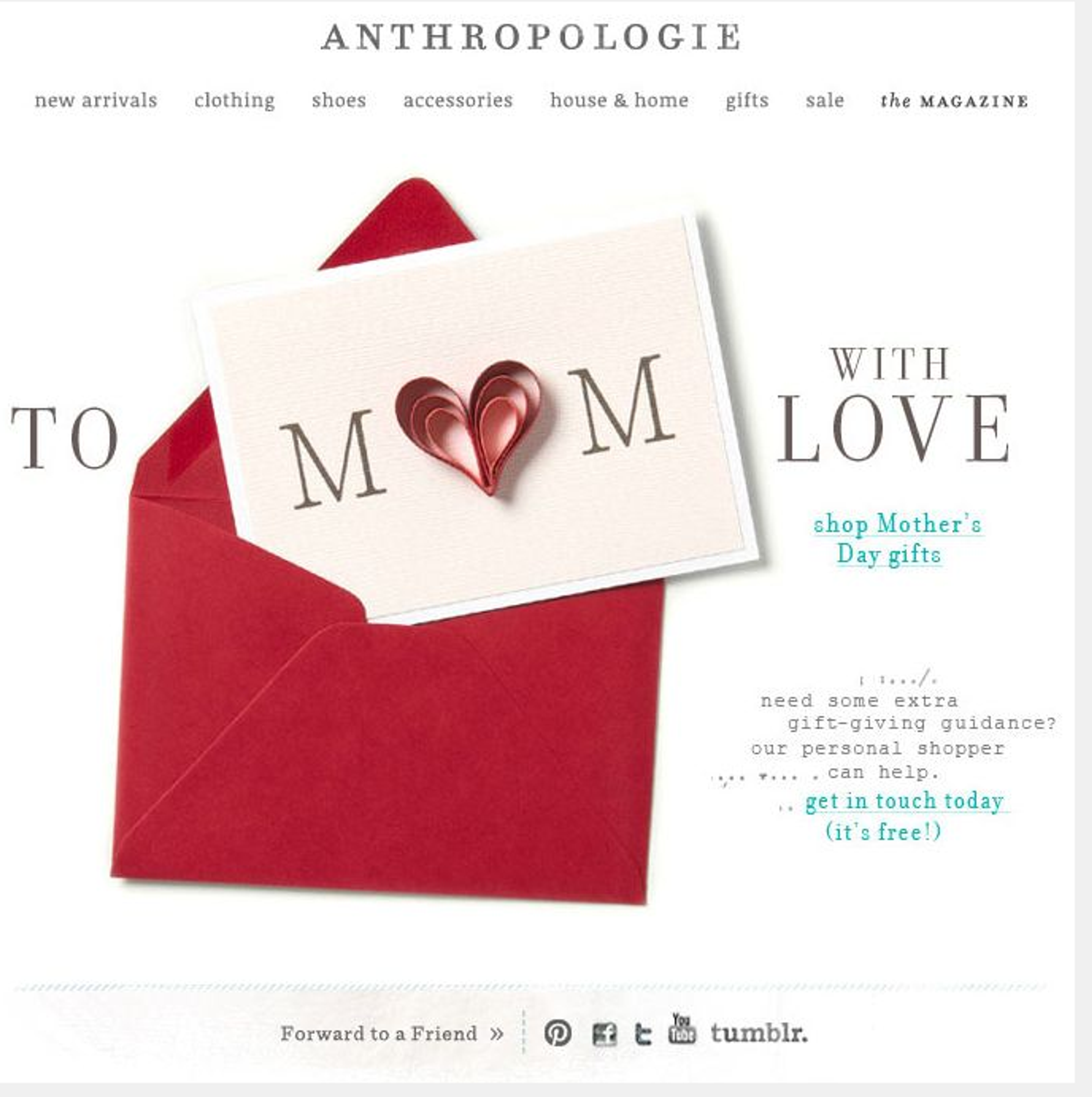 Newsletter idea for Mother’s Day from Anthropologie