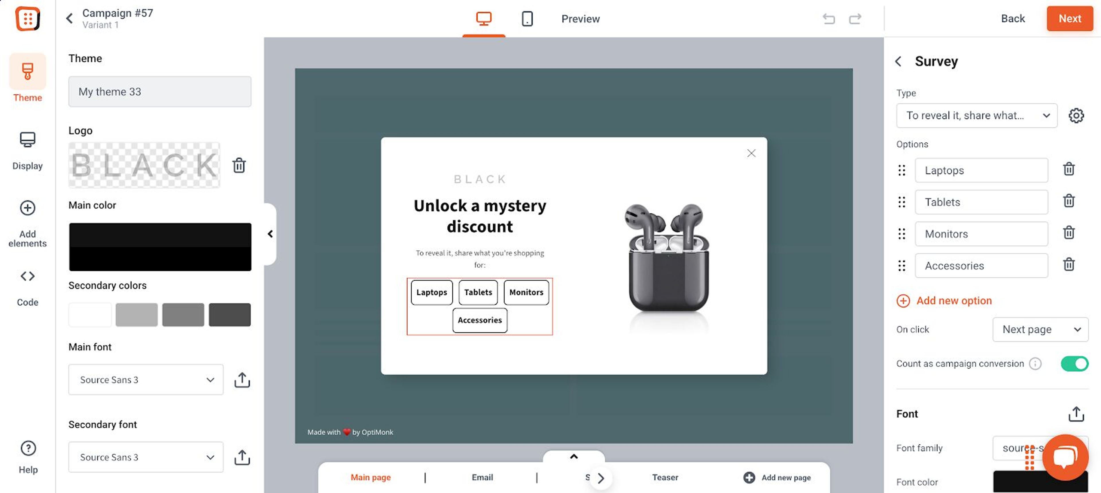 Start building your own personalization quiz with OptiMonk.