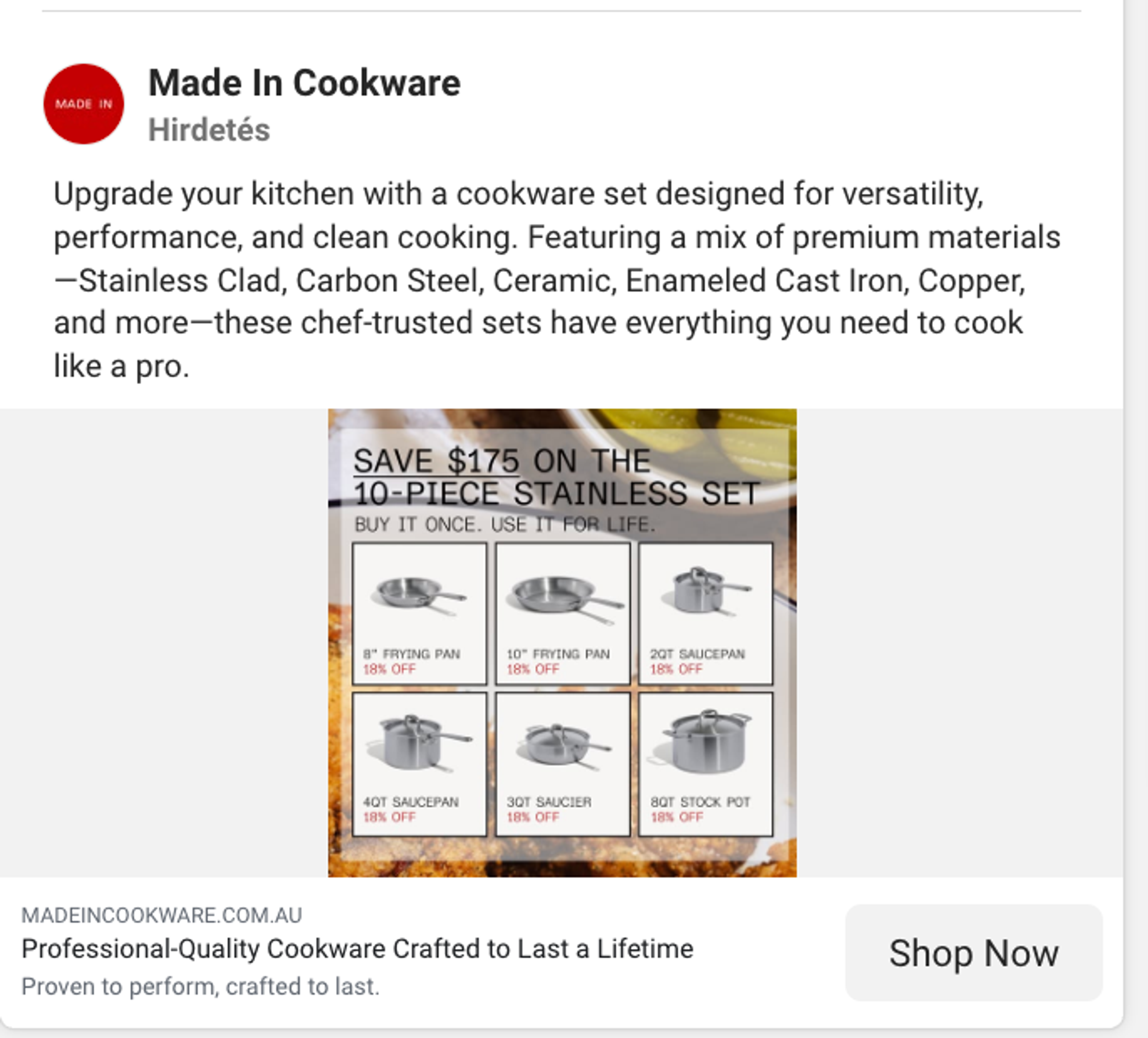 Facebook ad from MadeIn