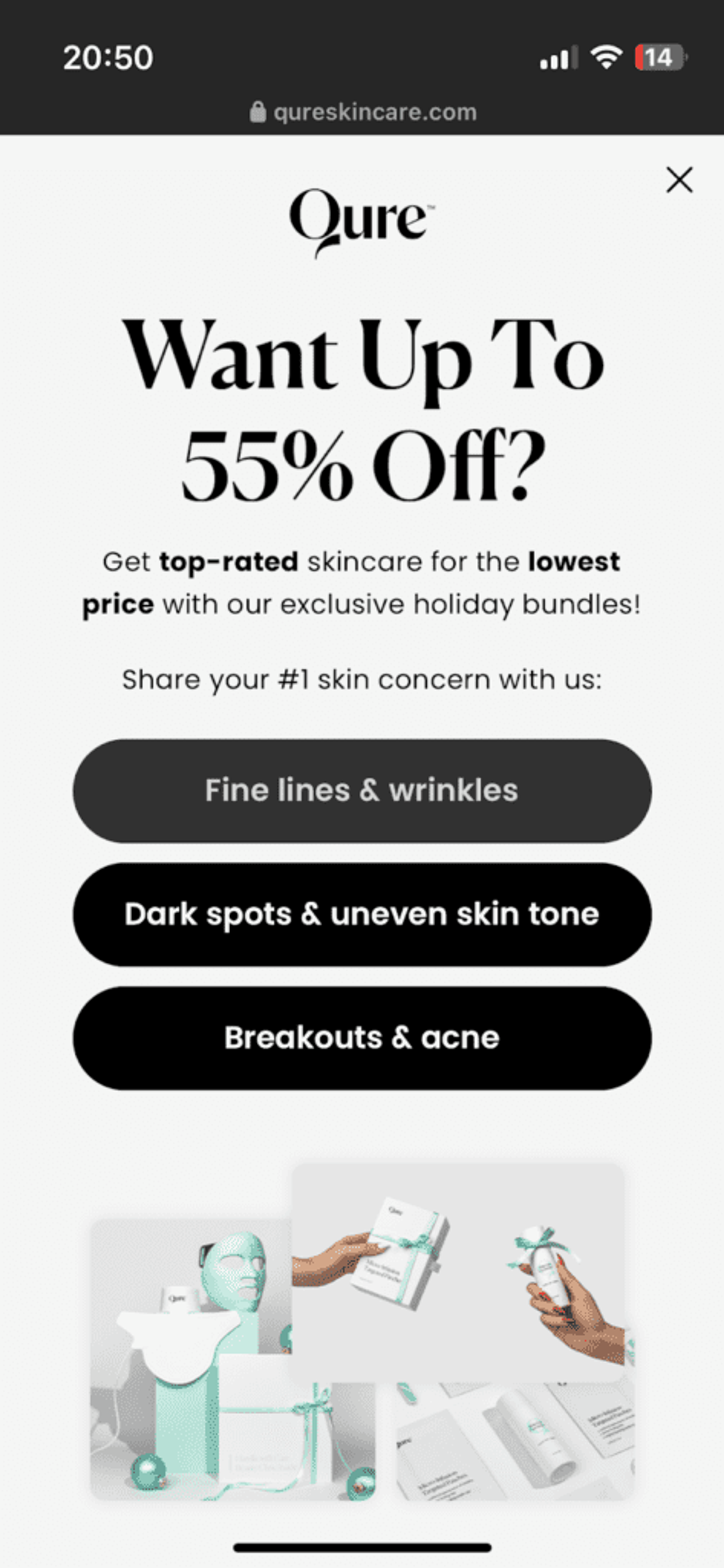 Qure's mobile popup design is engaging and incorporates the popup best practices.