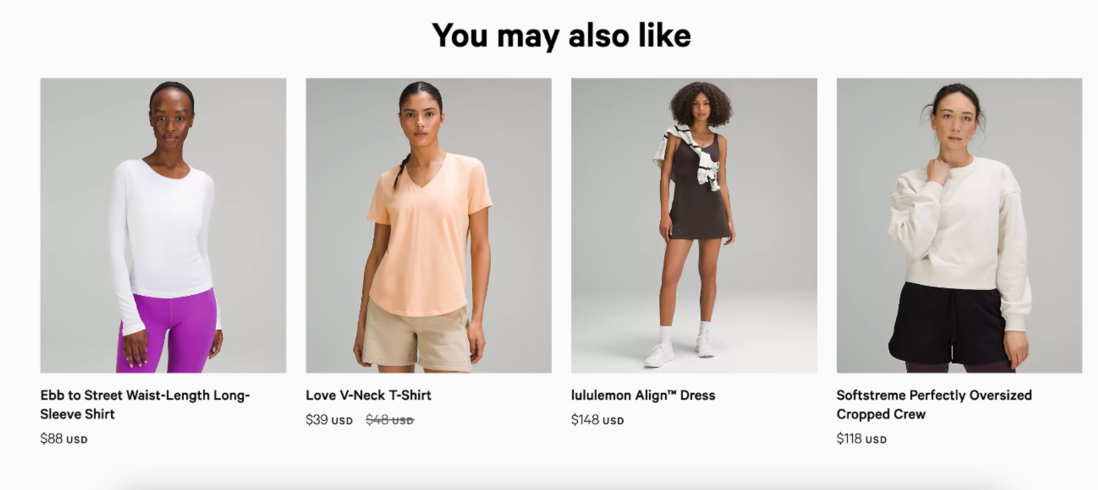 You may also like product recommendation on Lululemon product detail pages