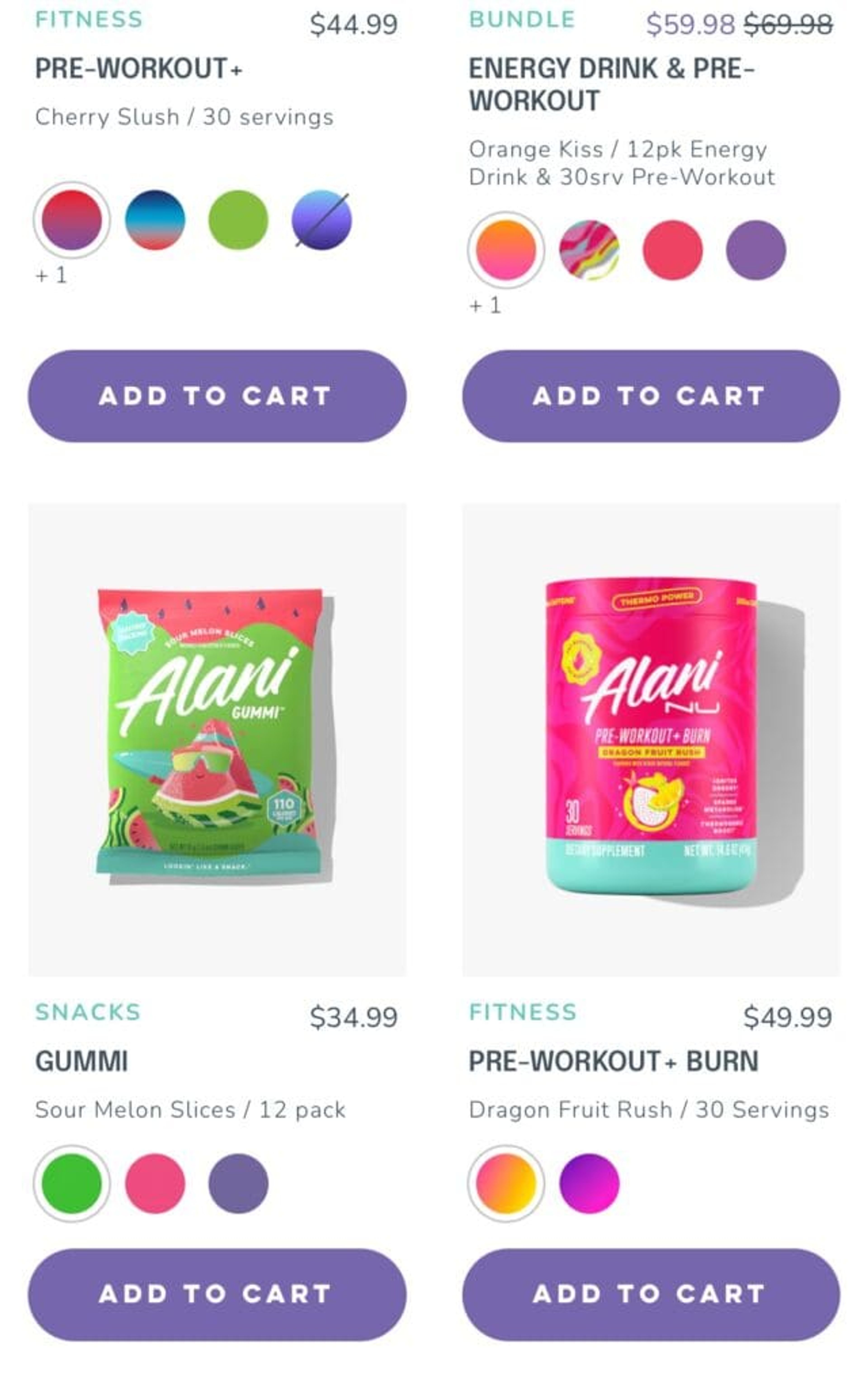 Alani Nu has vibrant ecommerce website.