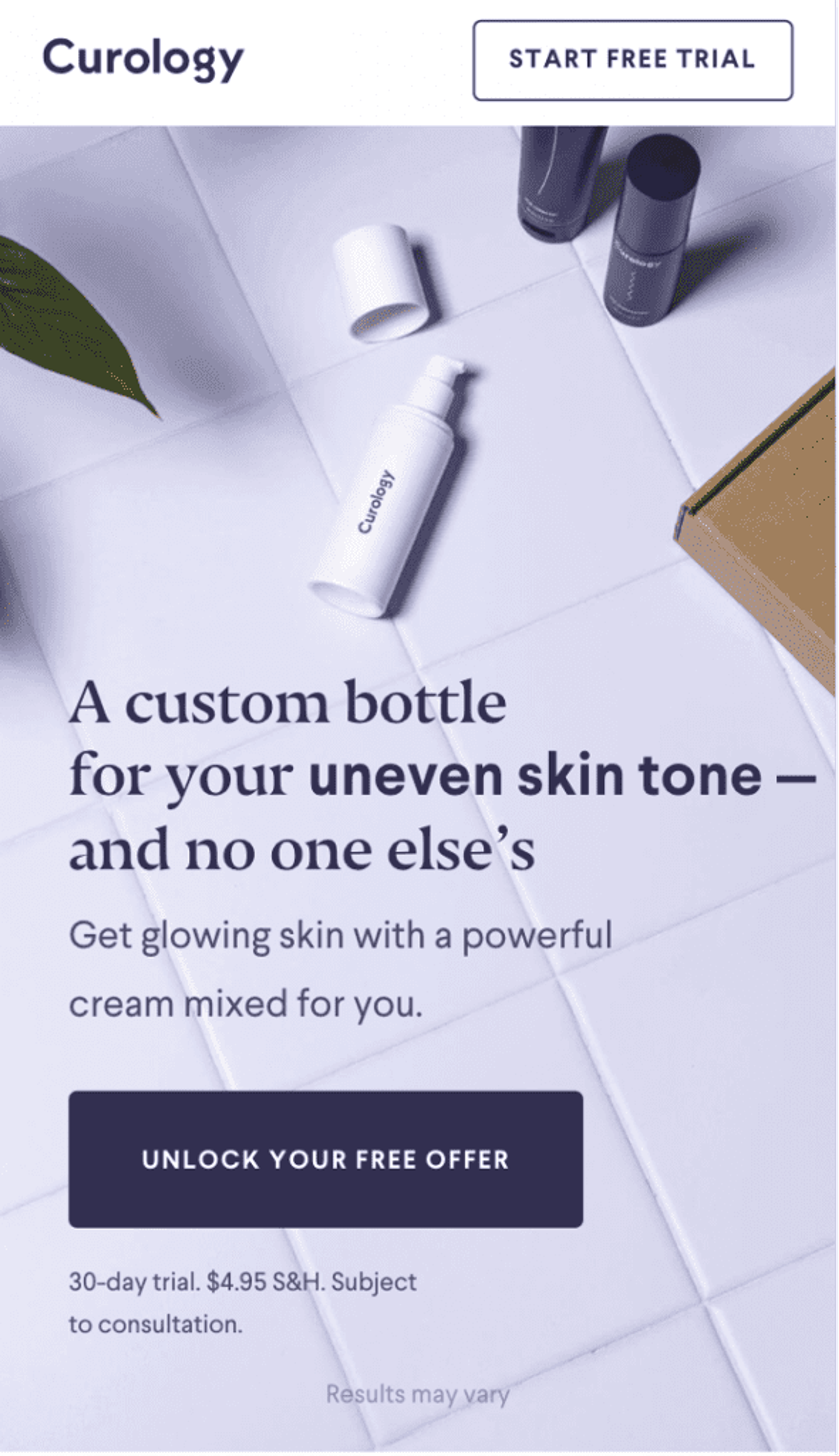 mobile landing page example from Curology