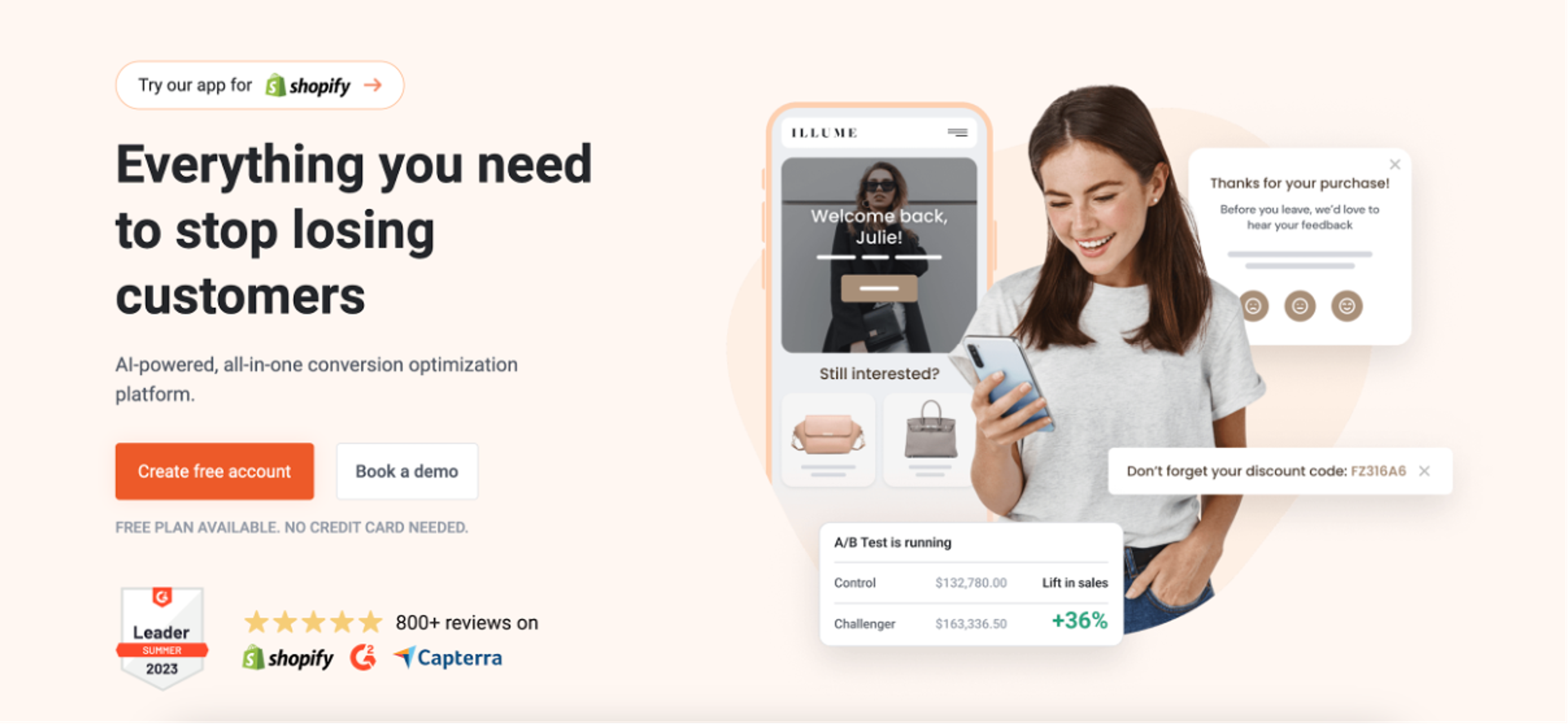 Optimonk can help improve the customer experience on your e-commerce store
