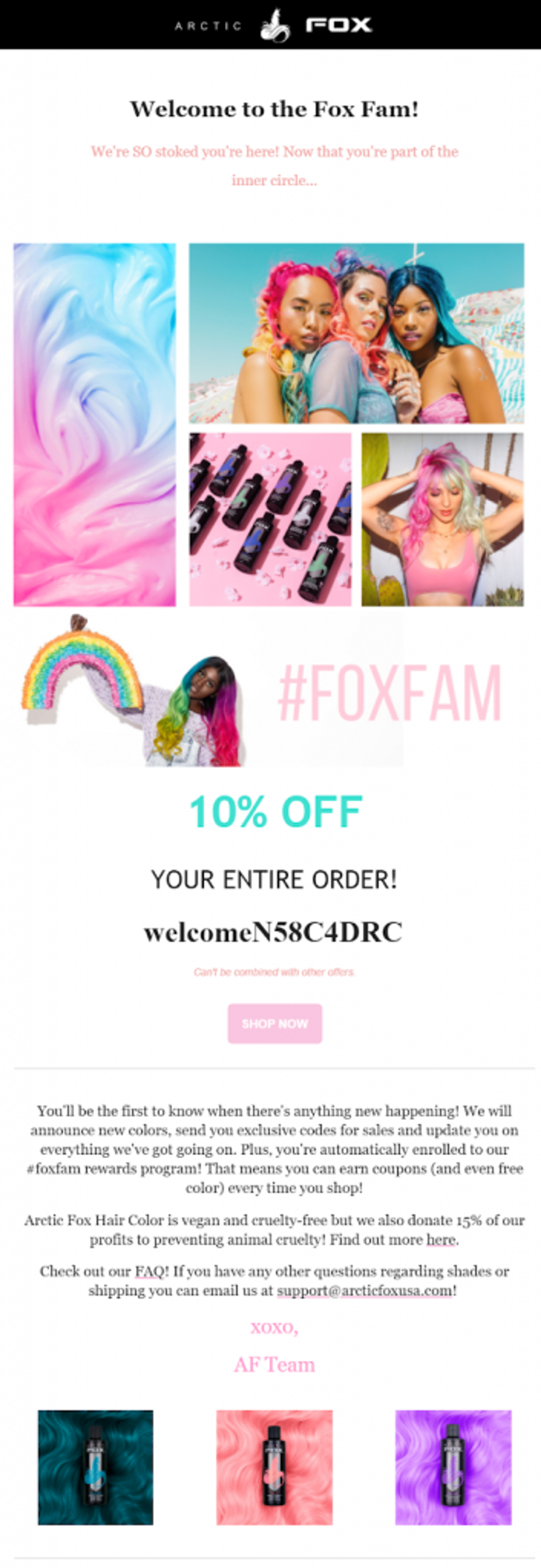 Arctic Fox welcome email