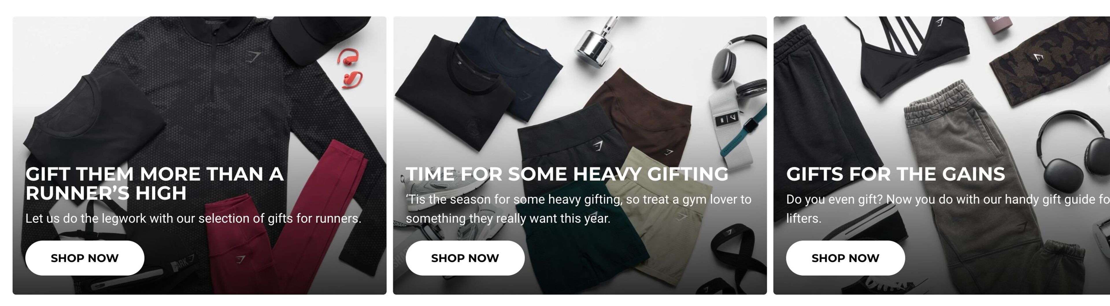 Gymshark category pages help to find the perfect gift