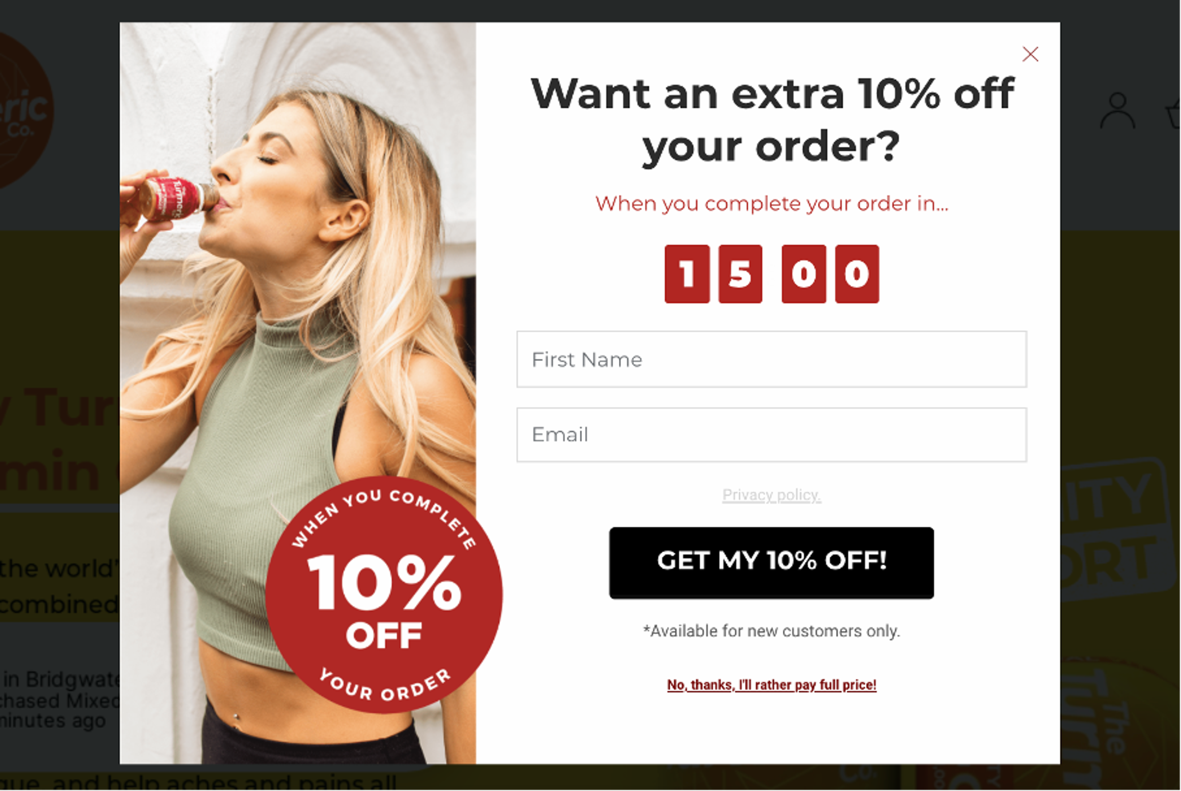 Personalized popup to save abandoned checkout and cart