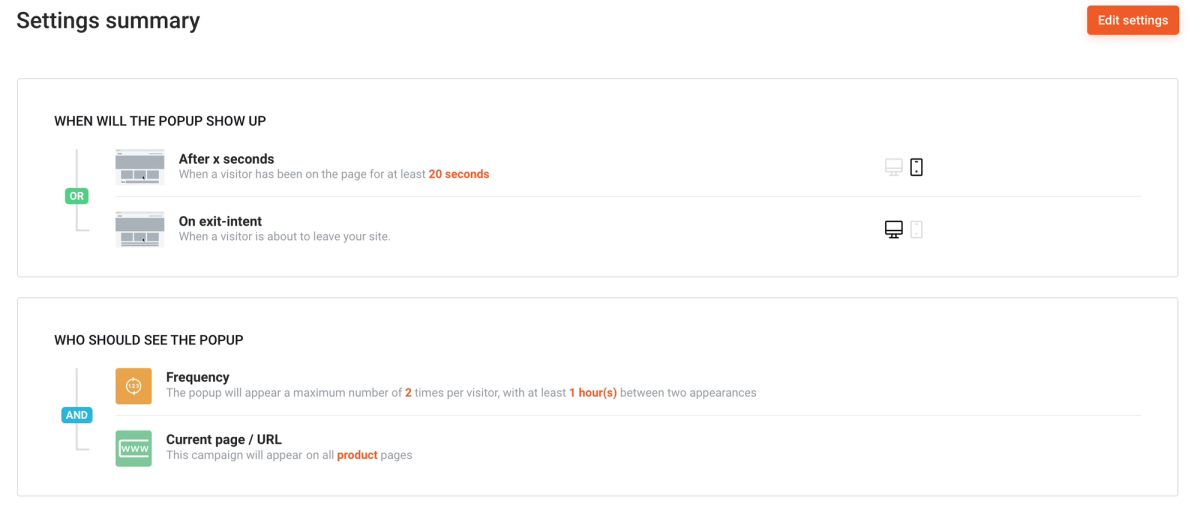 Craft Sprit Shop's popup's setting