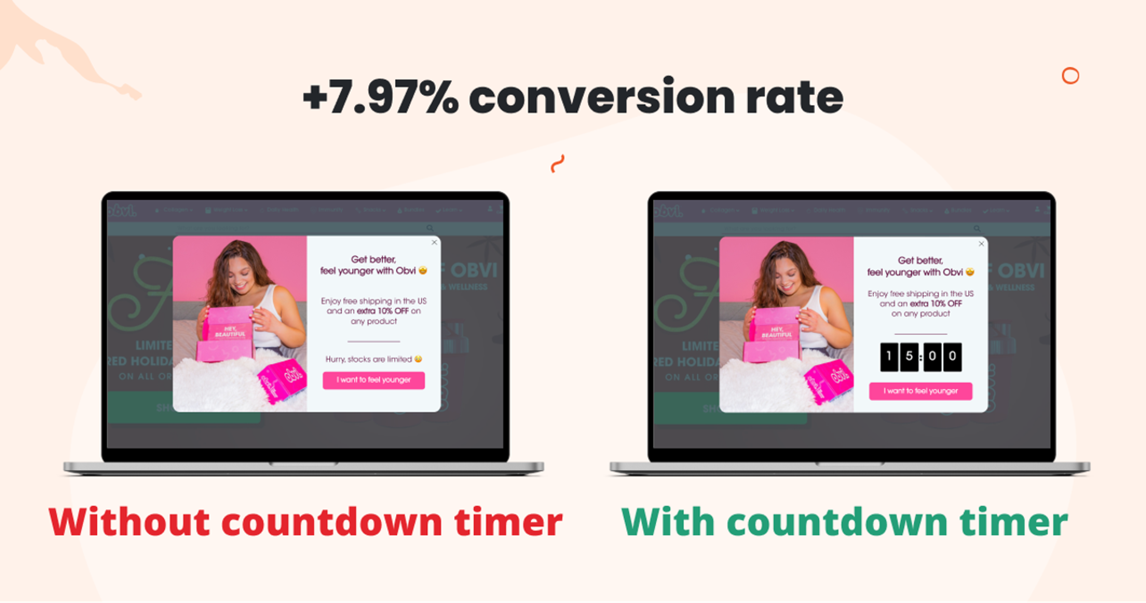Popup with a countdown timer helps to increase ecommerce sales