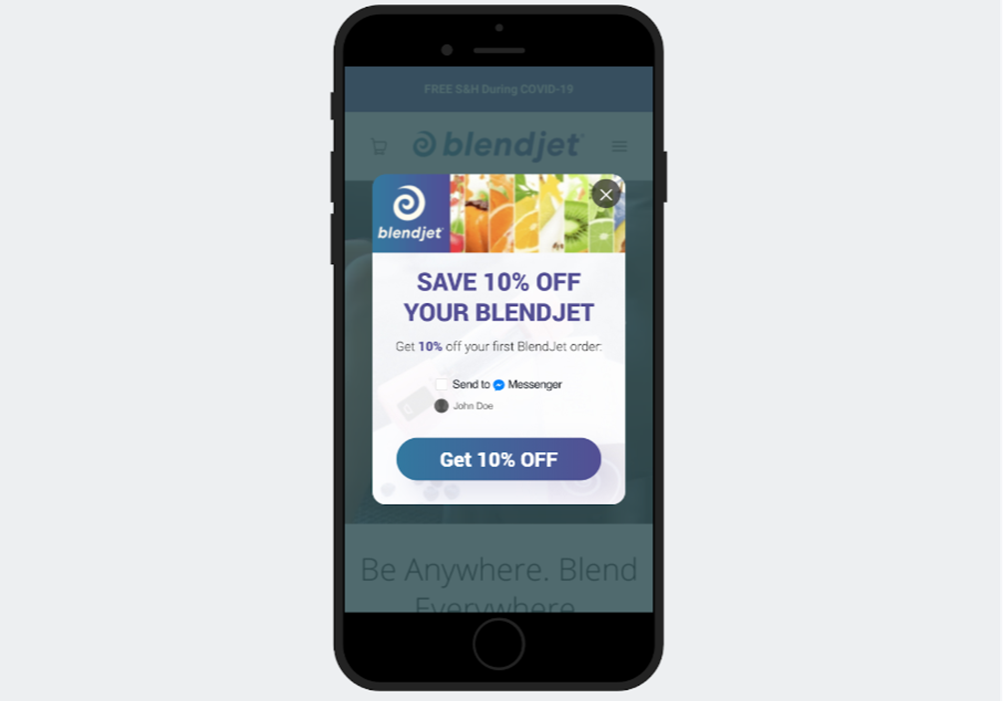 Popup example from BlendJet on a mobile screen
