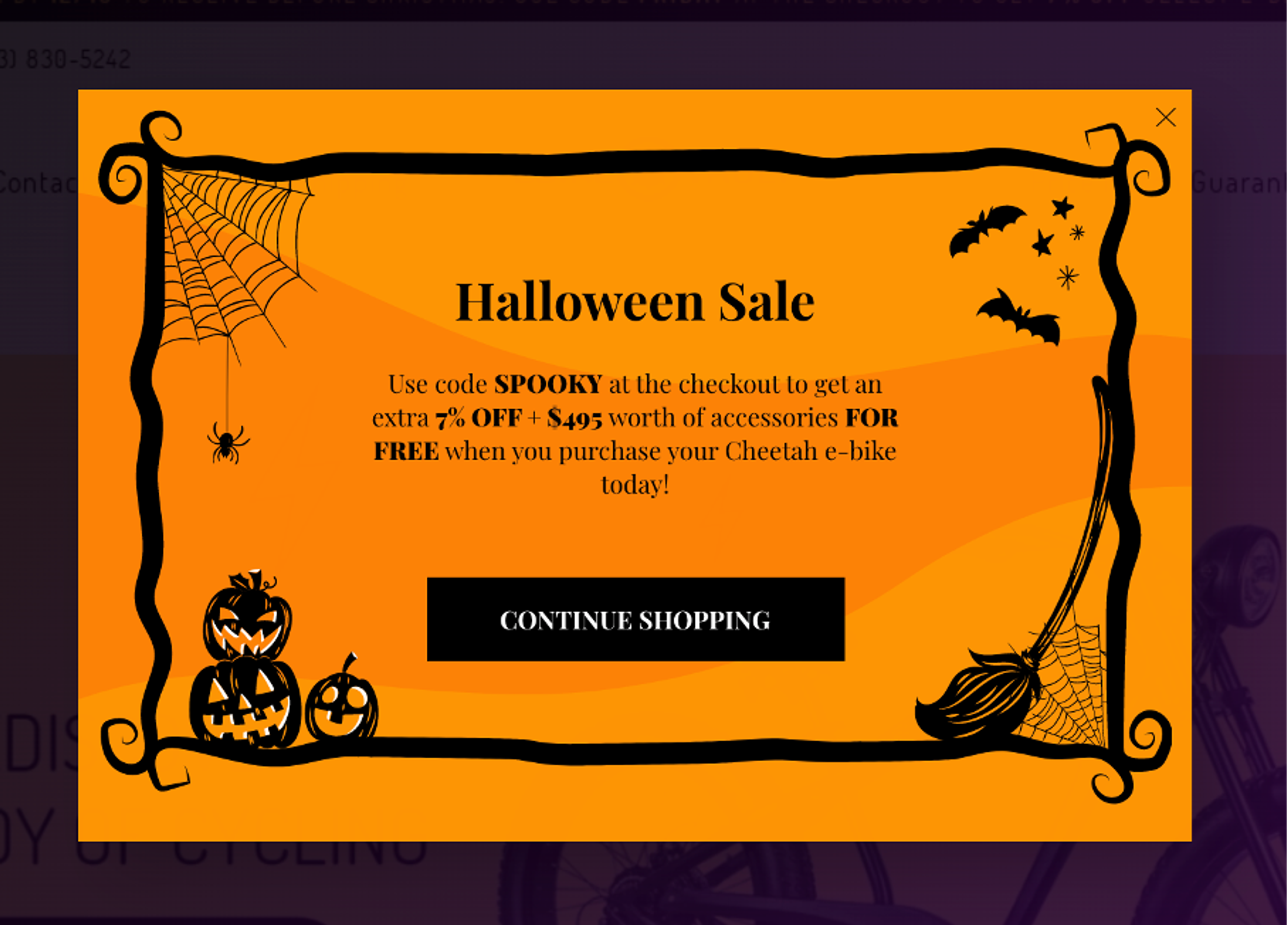 A Halloween promotional popup from ebikevault.com