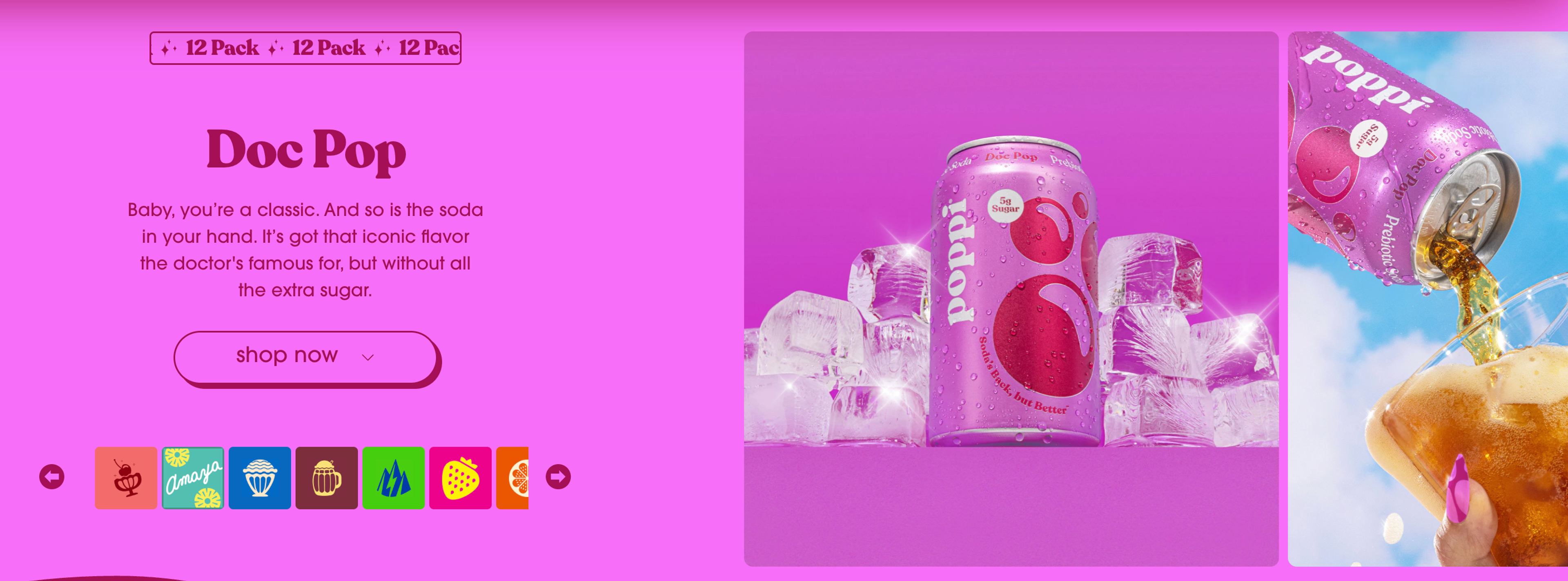 Poppi's product images make cans look ice-cold and premium
