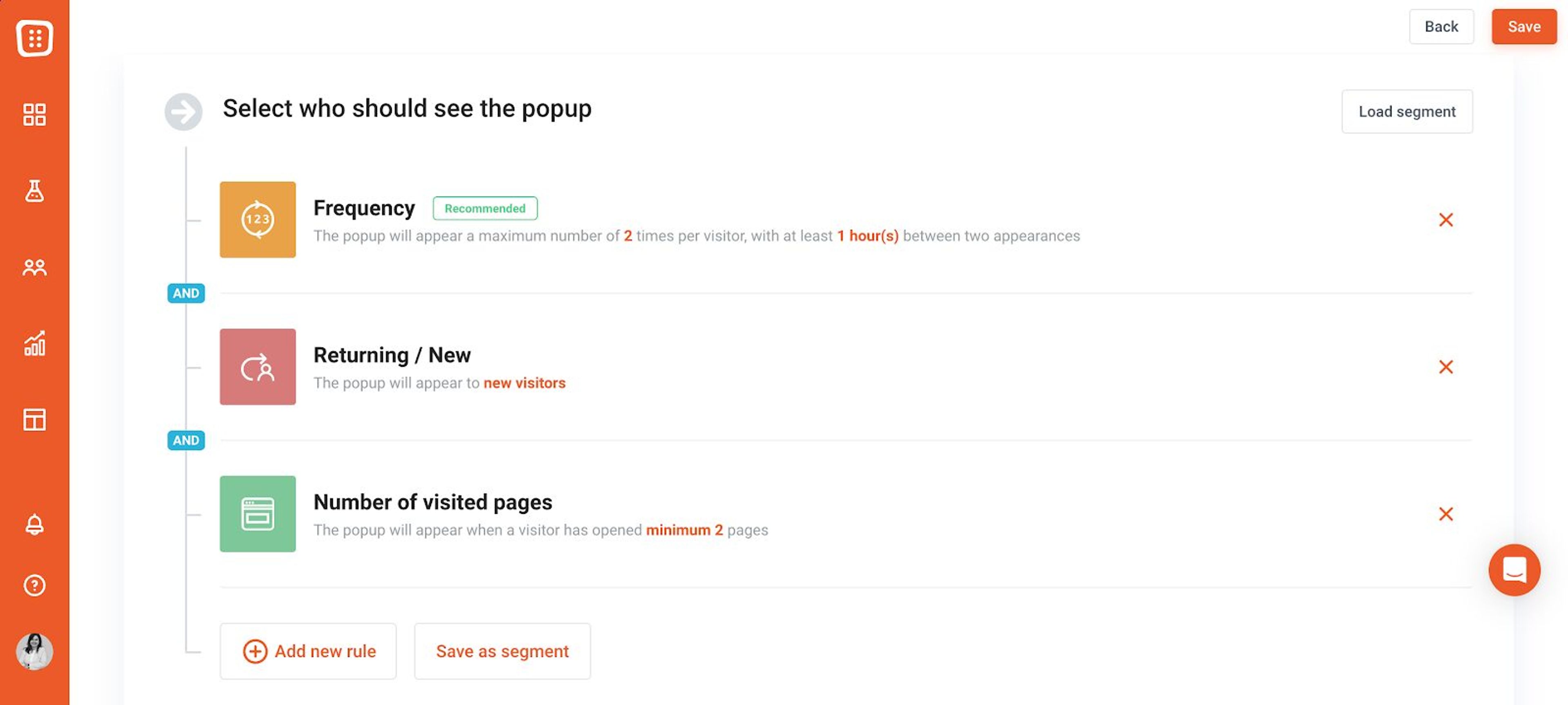 Set triggering and targeting options