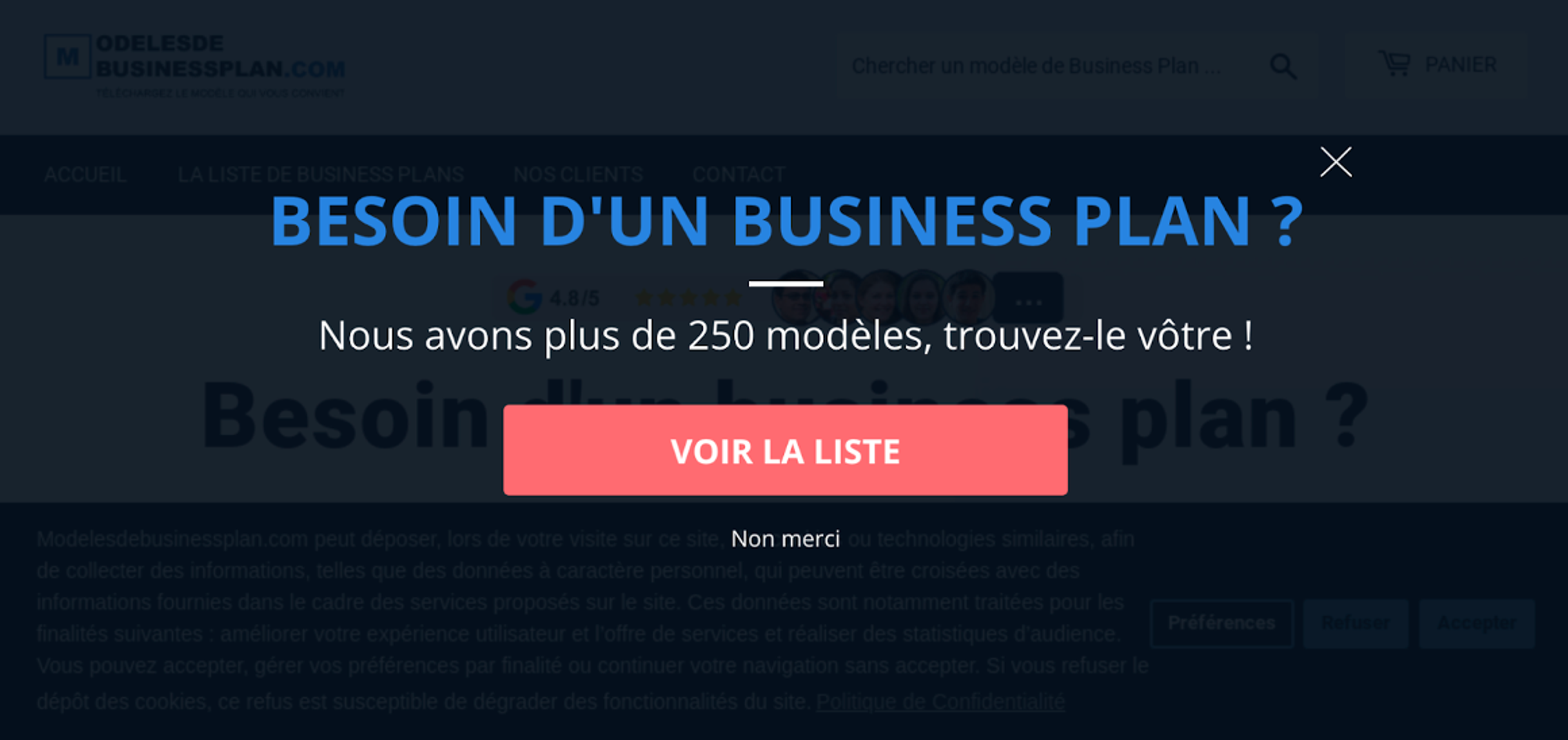 Modèles de business plan fullscreen pop-ups