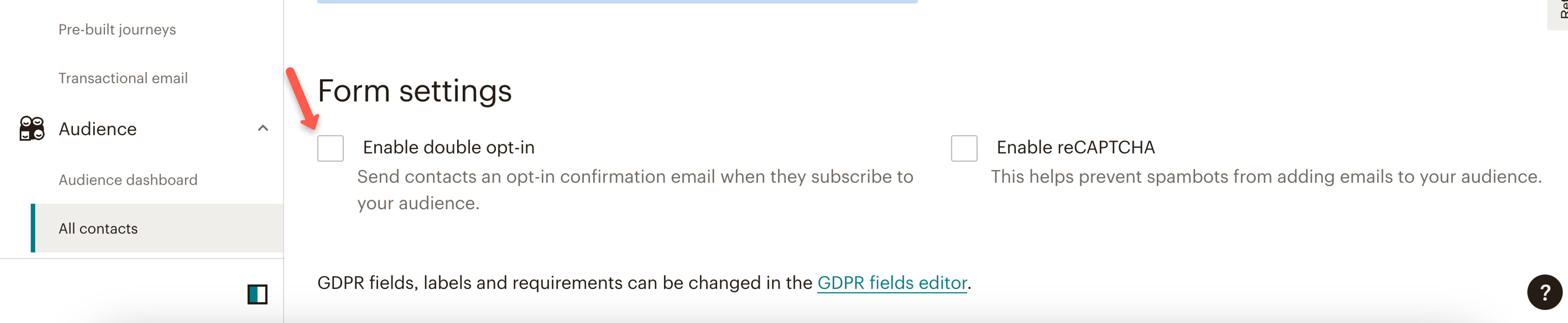Mailchimp double opt-in set up