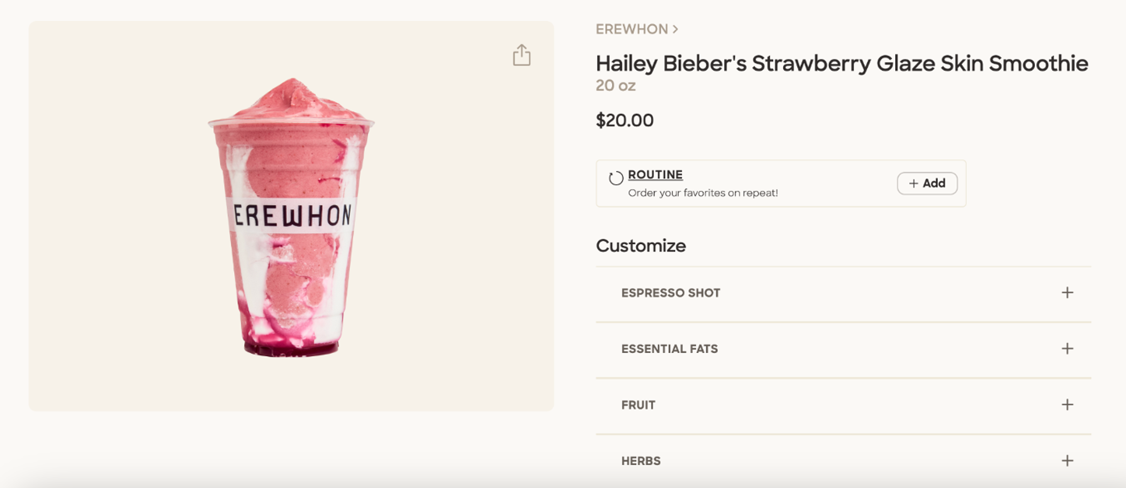 Hailey Bieber smoothie at Erewhon