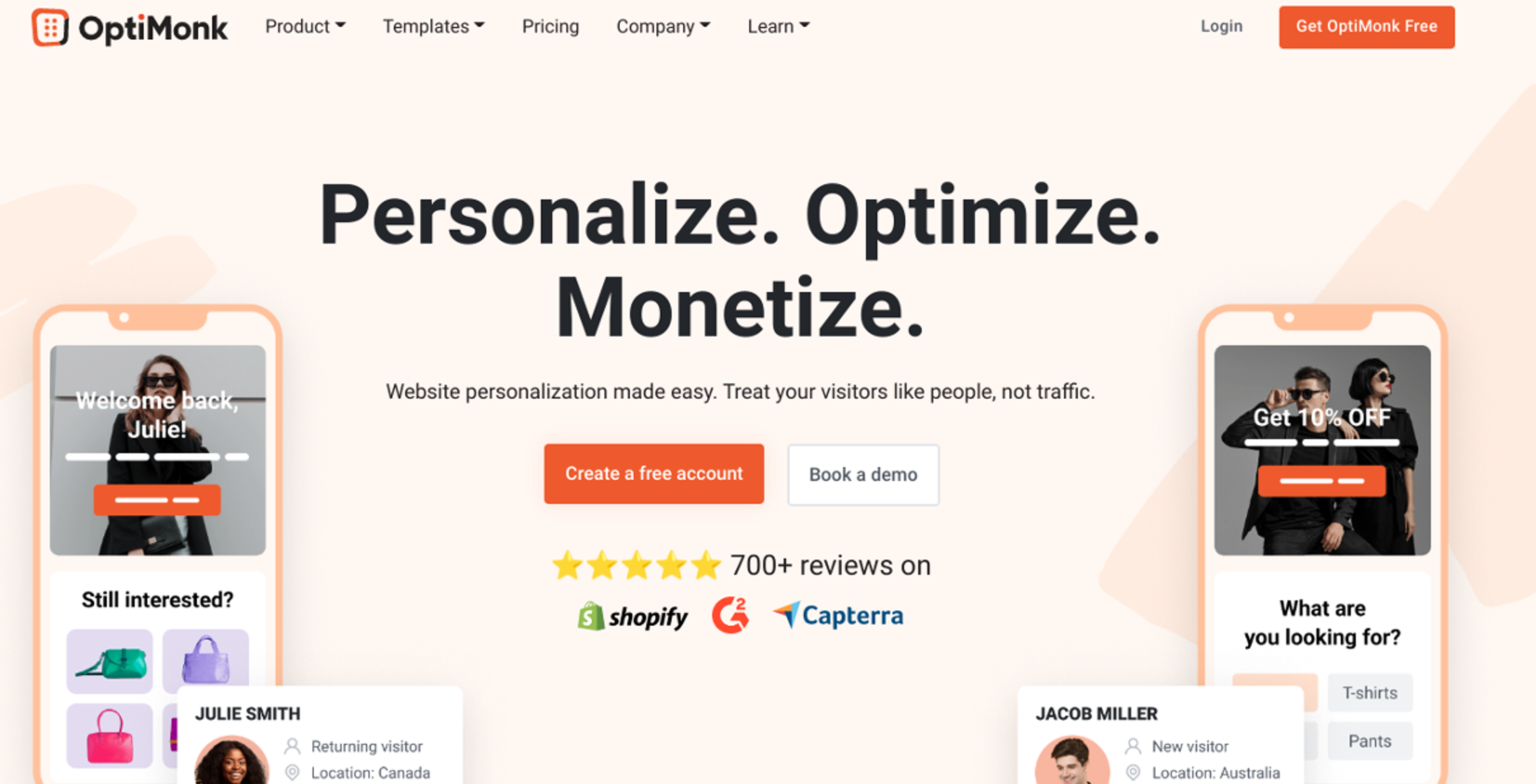 OptiMonk landing page optimization tool