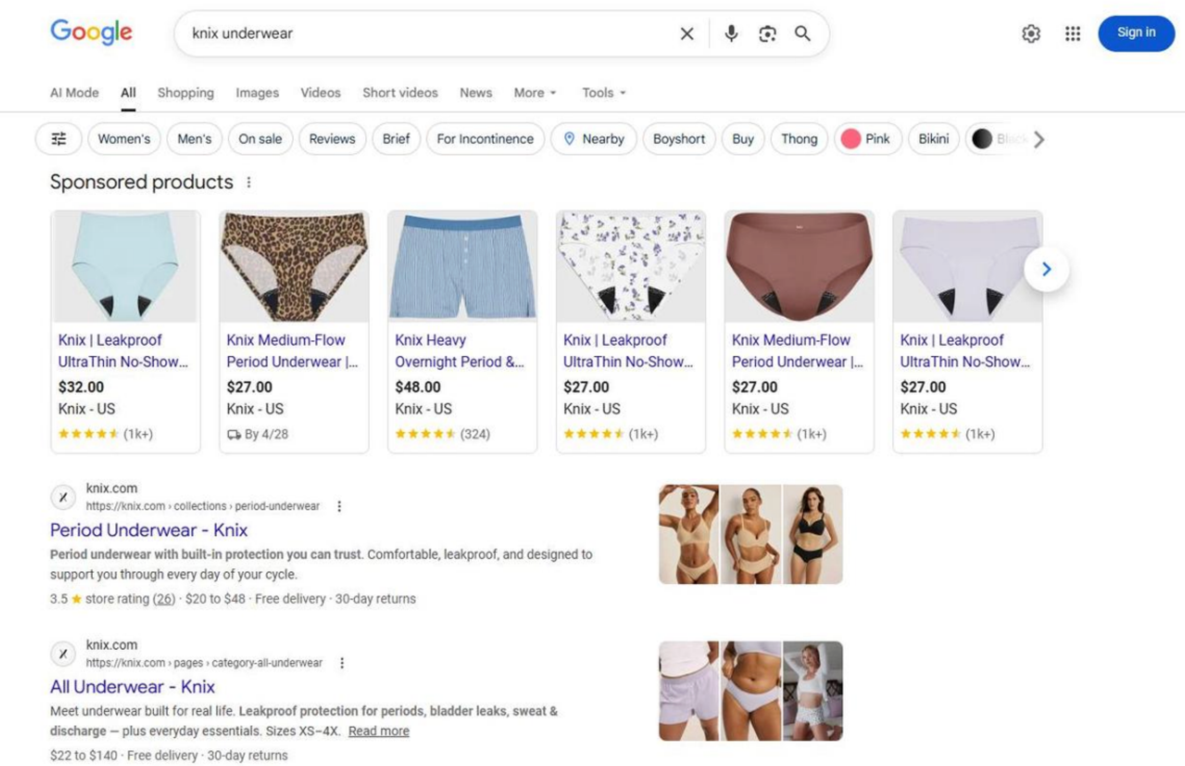 Knix Google Search: underware