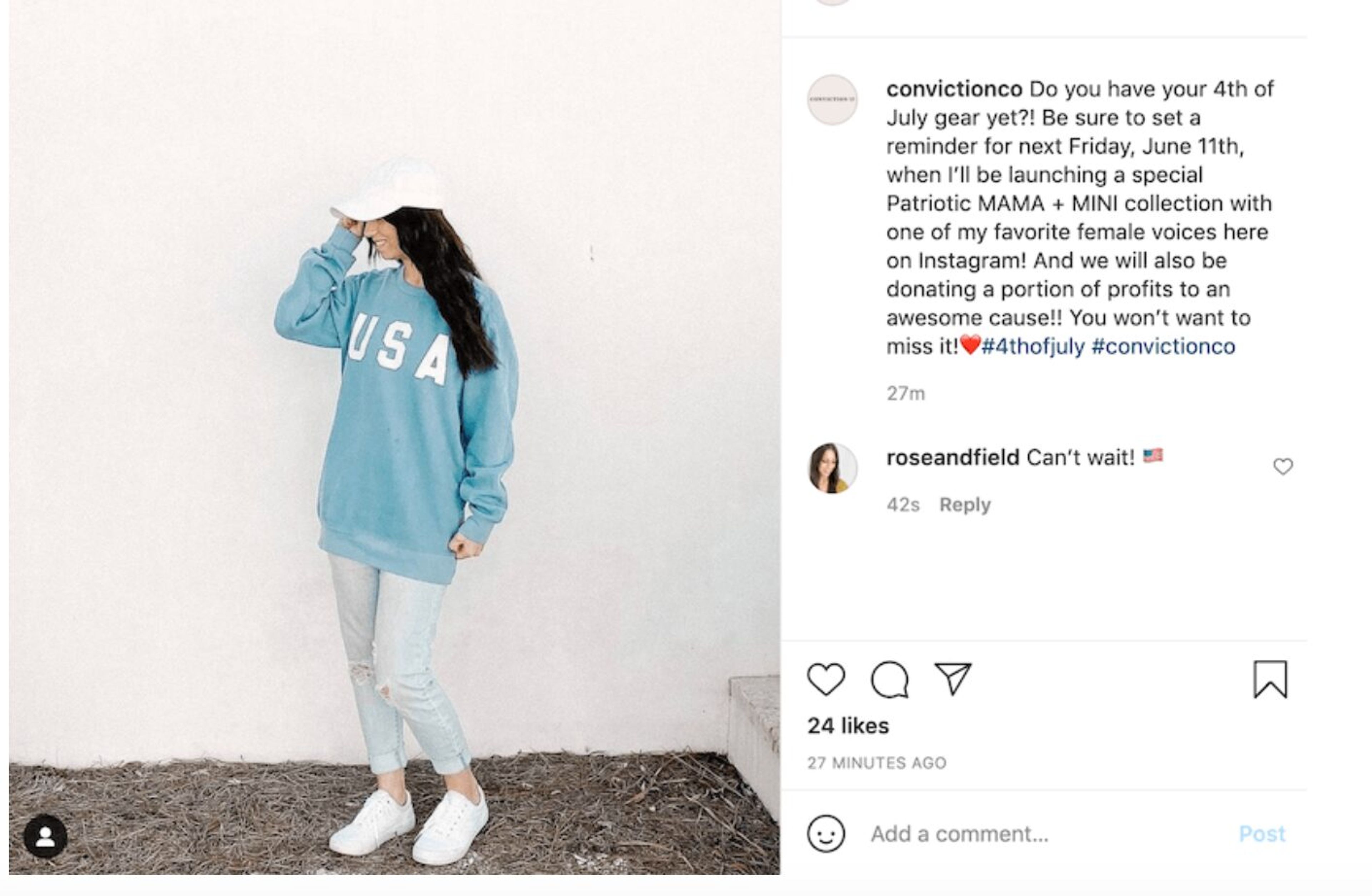 Conviction Co. patriotic themed products and charity promotions.