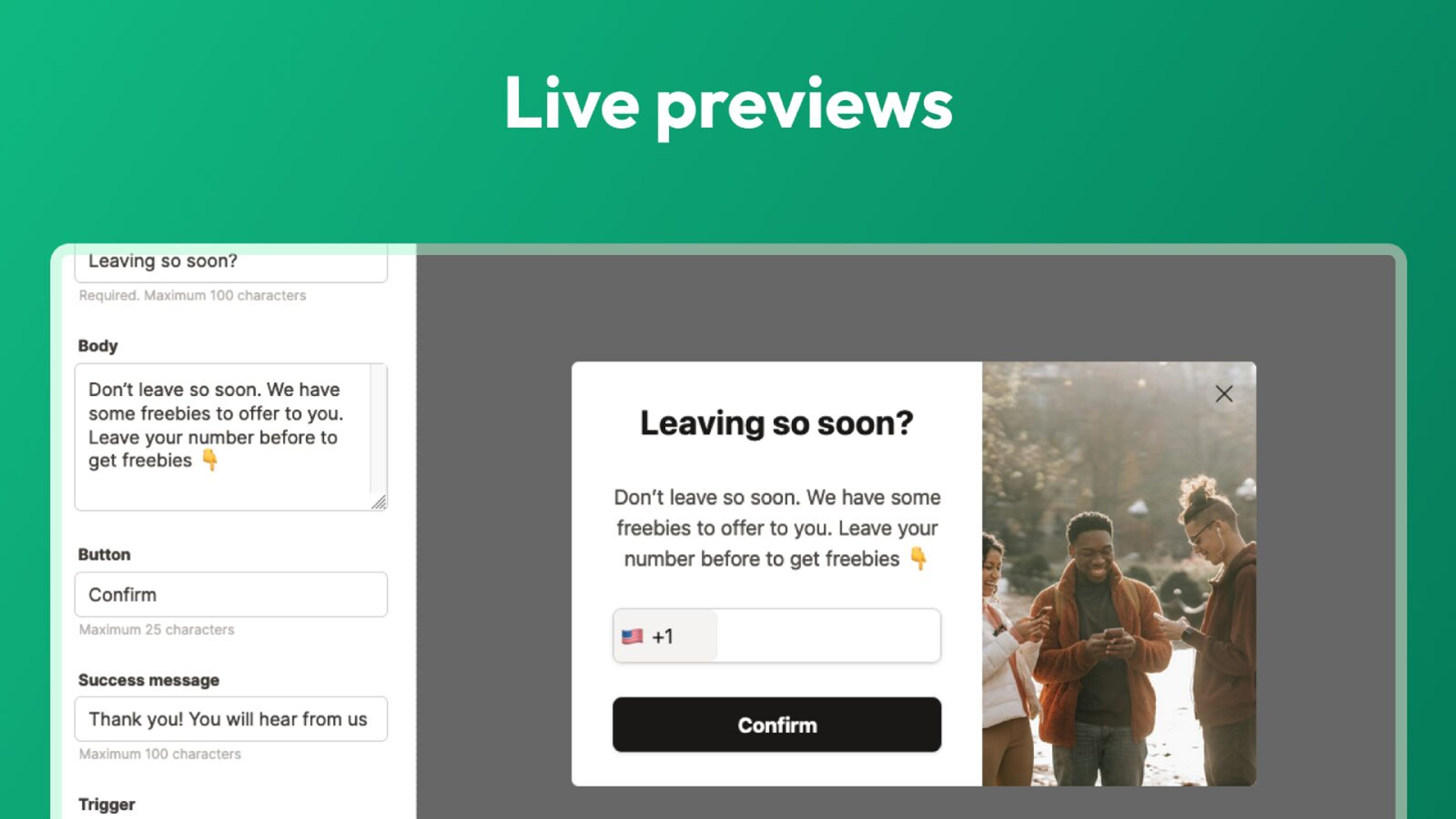 Popmunk’s simple, user-friendly Shopify exit popup app builder focused on reducing cart abandonment with customizable designs.