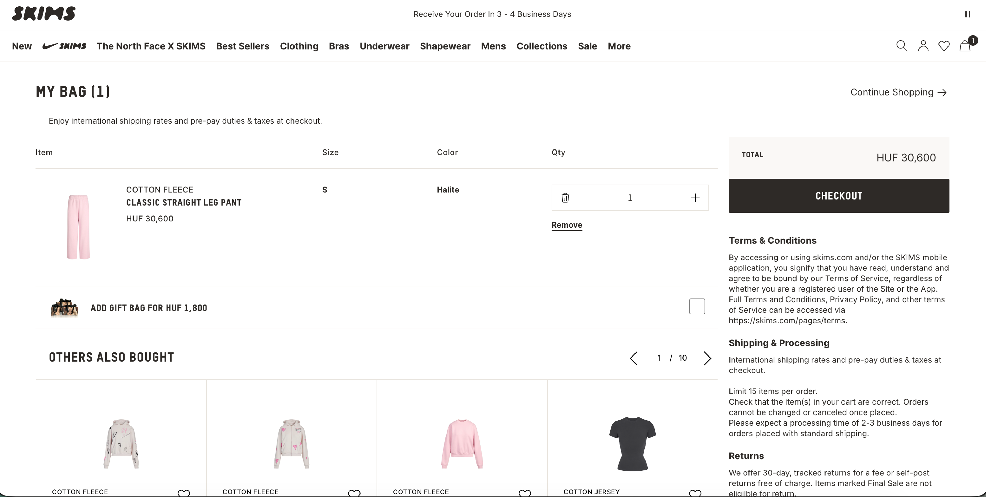 Skims shopping cart page design
