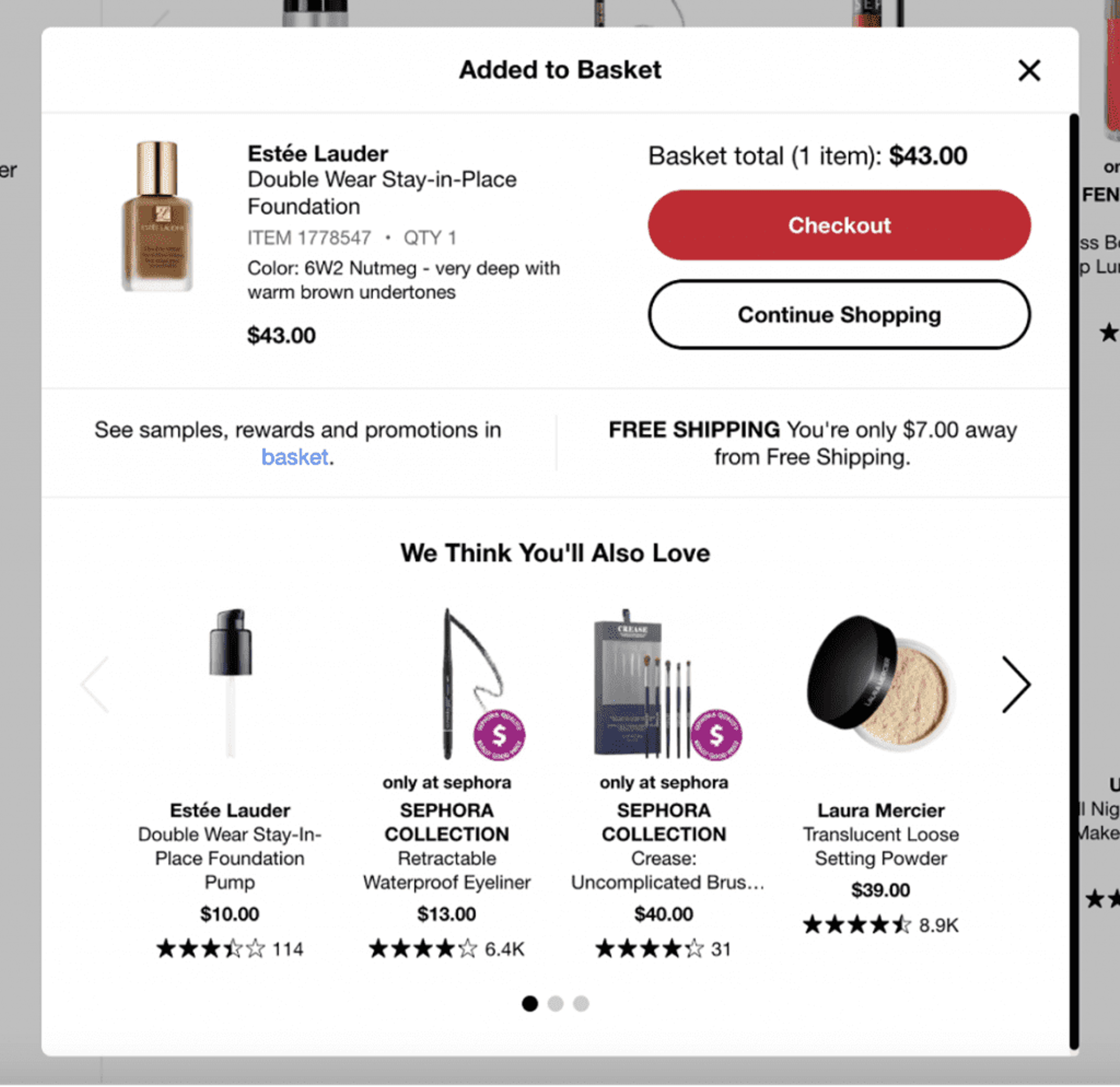 Sephora shopping cart