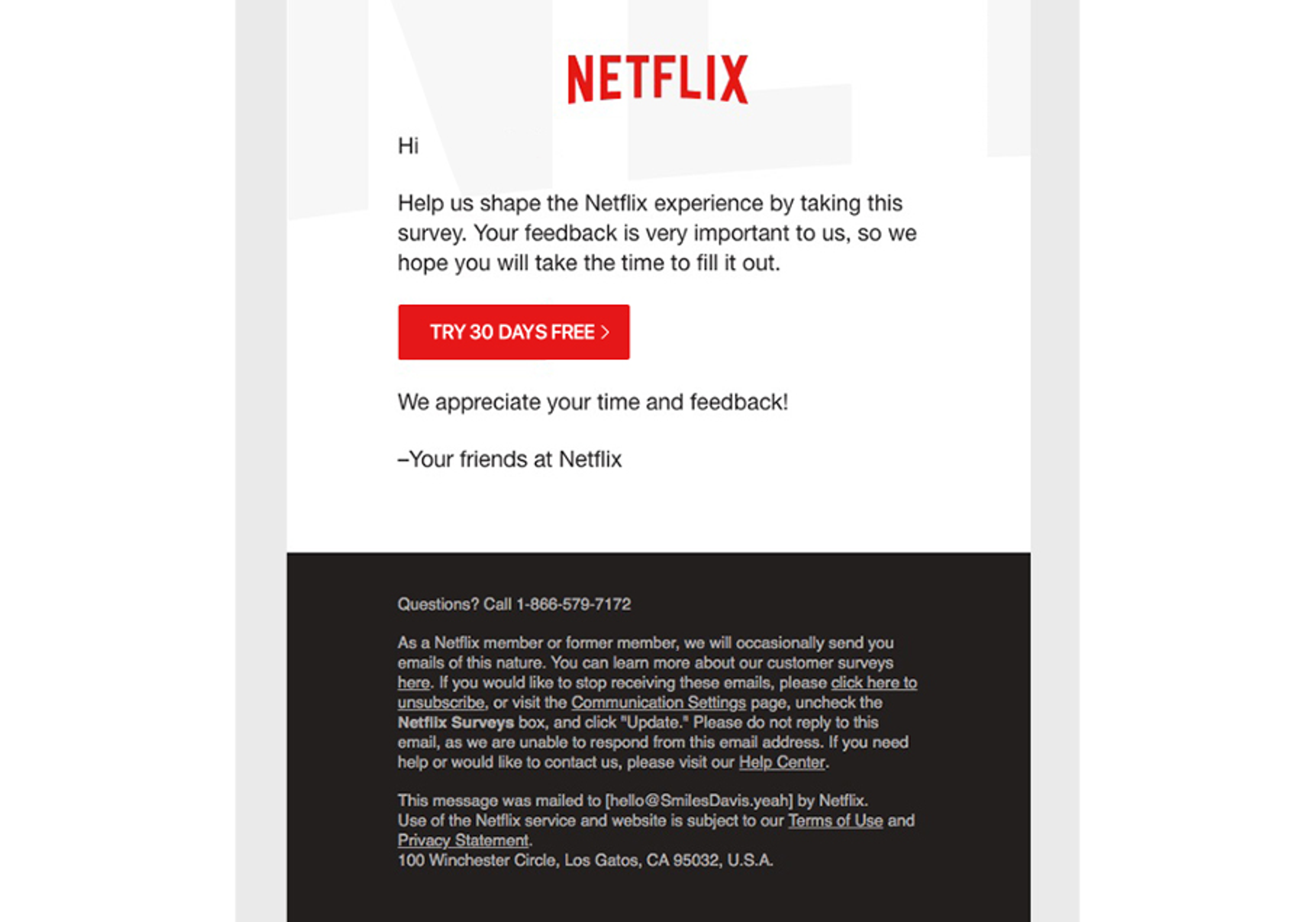 Netflix email CTA example