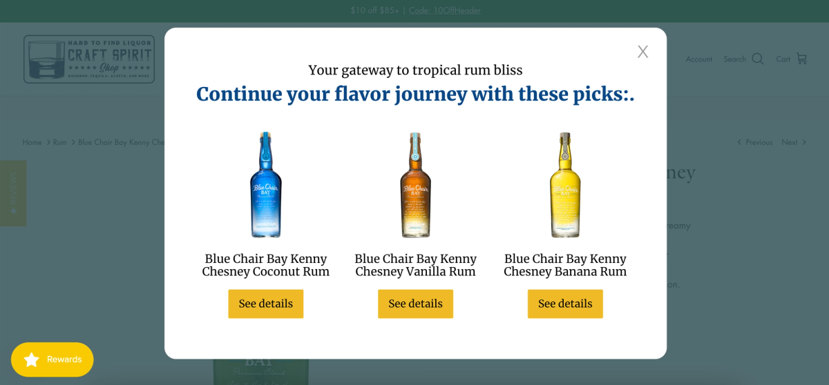 Personalized popups for those visitors looking for rum