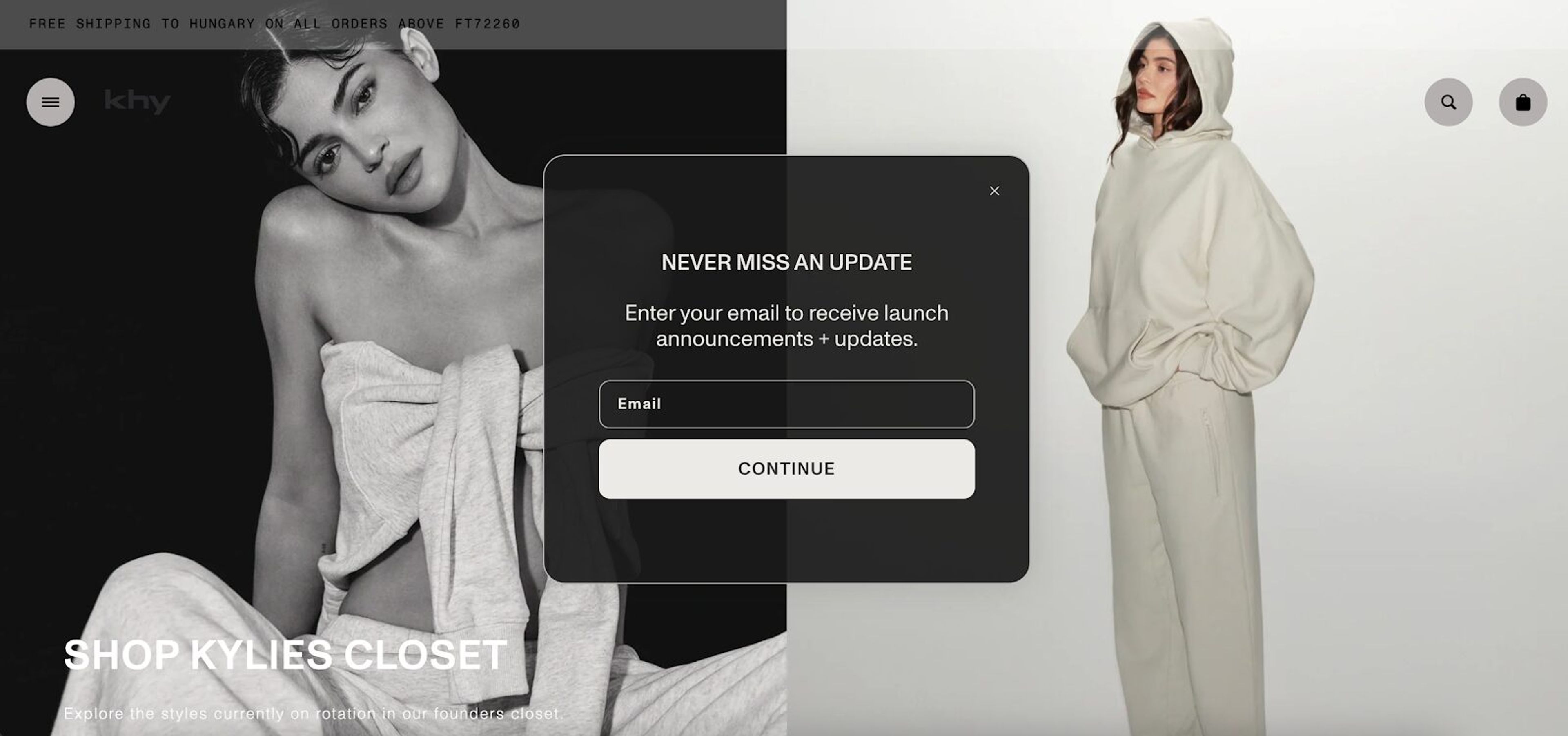 Khy online store using pop ups to boost conversions