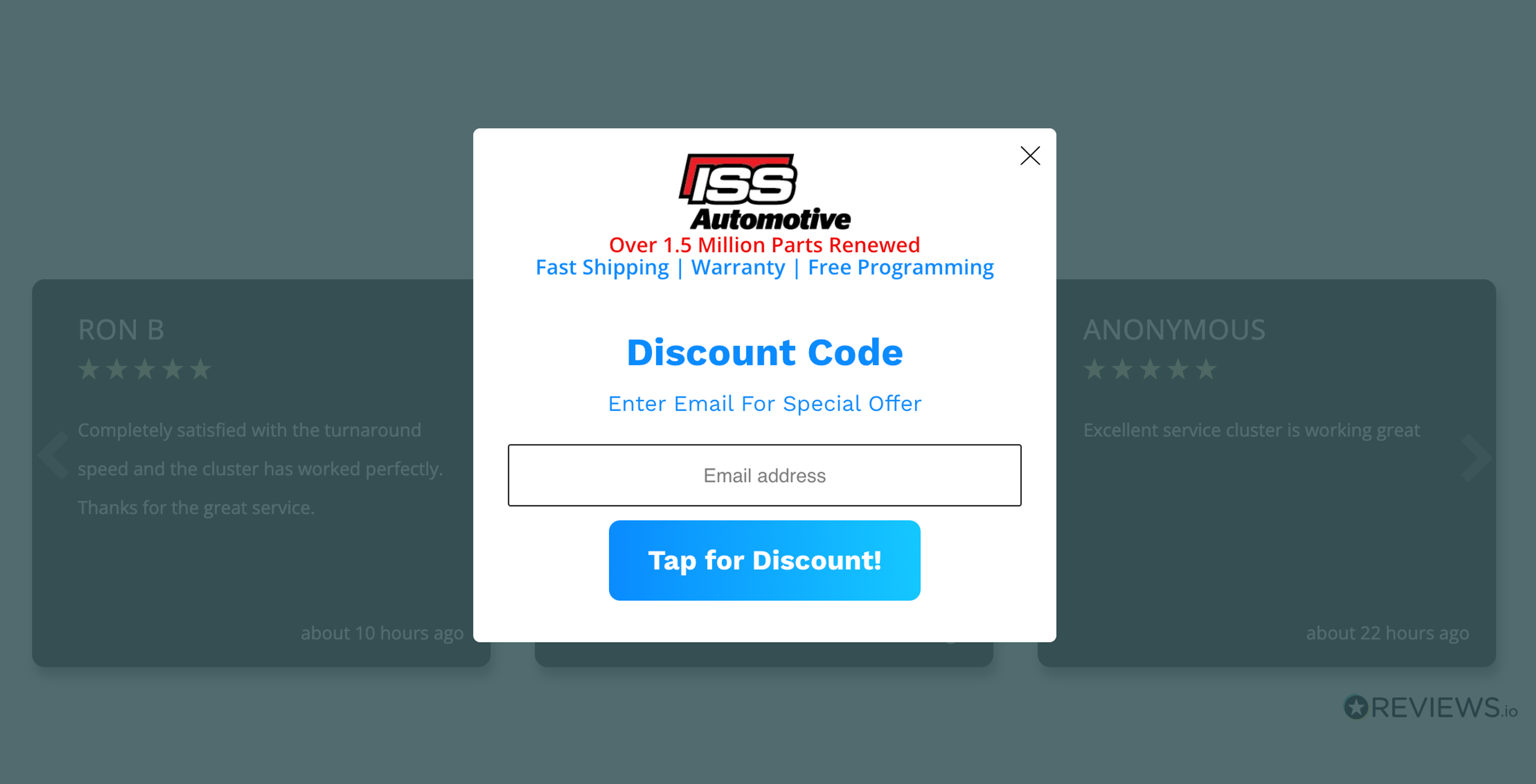 ISS automotive has a tempting information and mobile-friendly design with a "Tap for Discount" call to action.