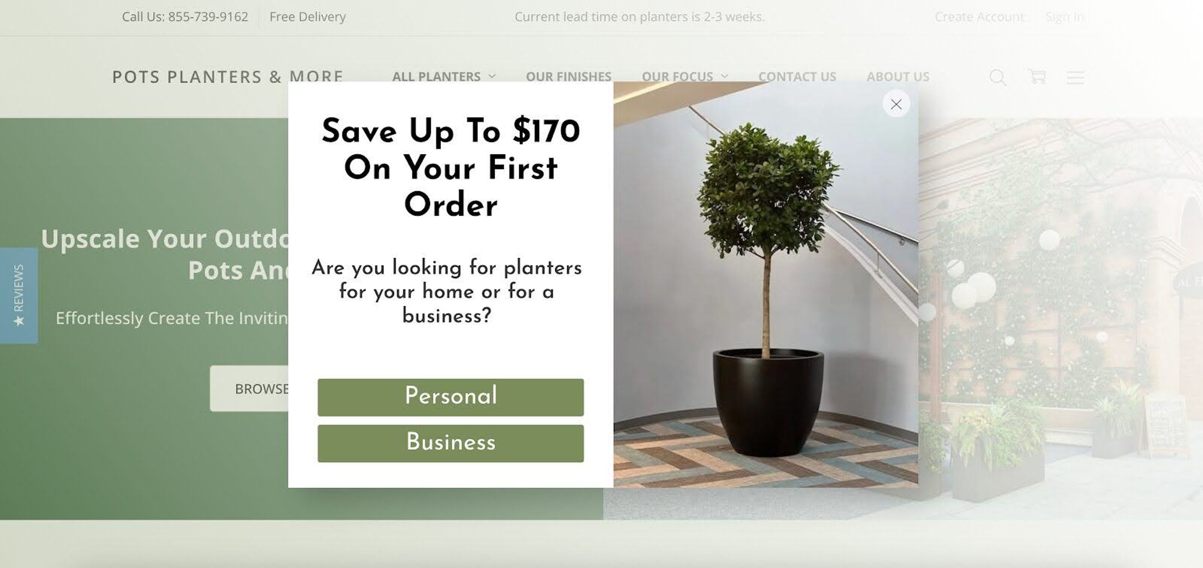 Pots, Planters &amp; More's multi step pop-ups generate leads effectively.