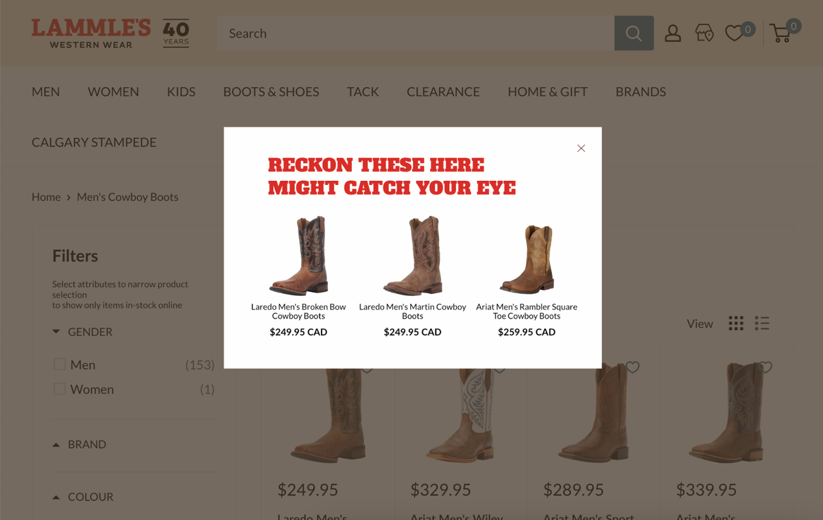 Help category shoppers choose with product recommendation popup