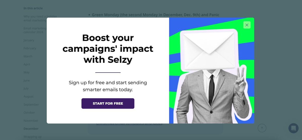Selzy's original non-personalized popup