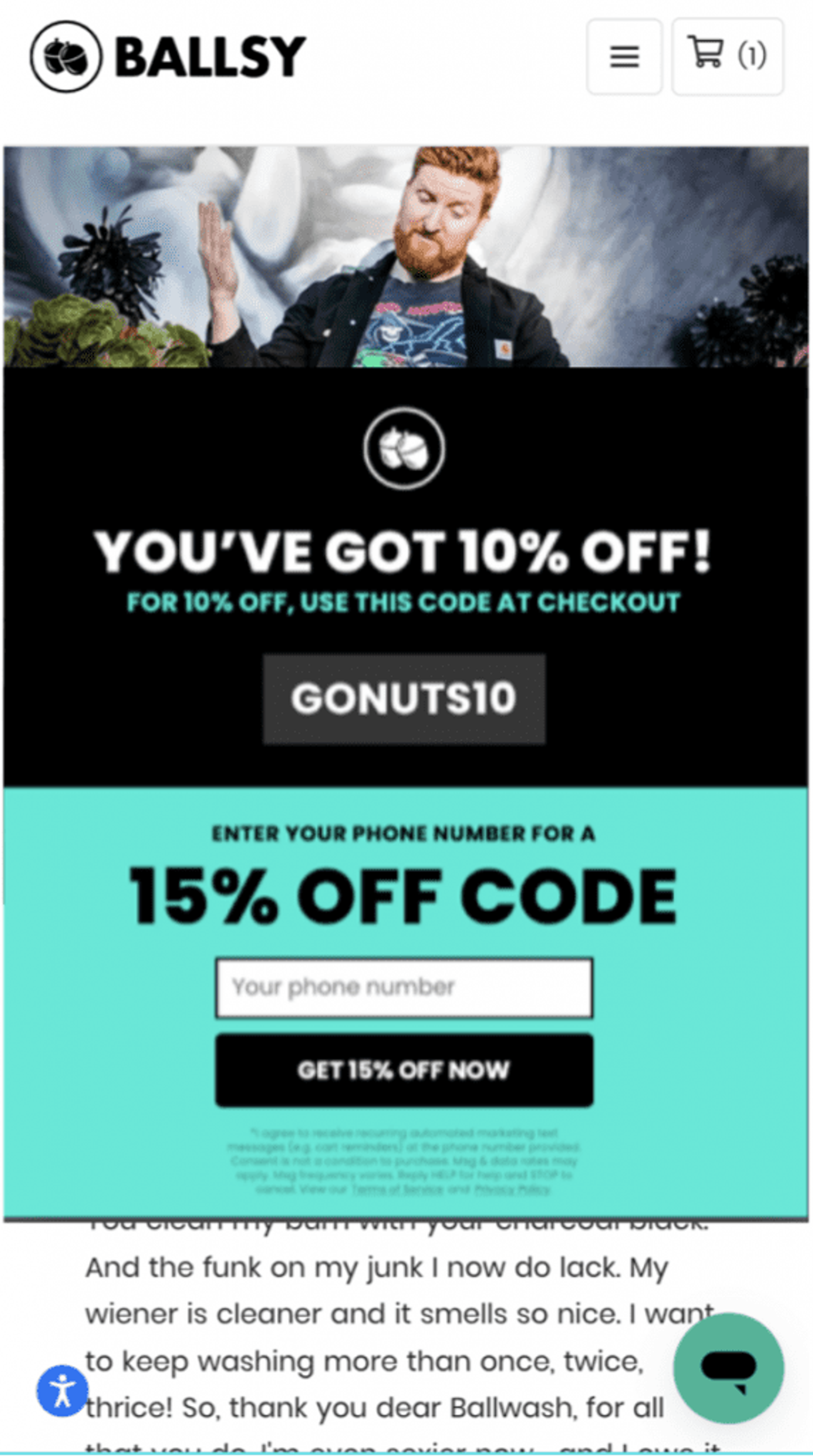 Ballsy mobile landing page example