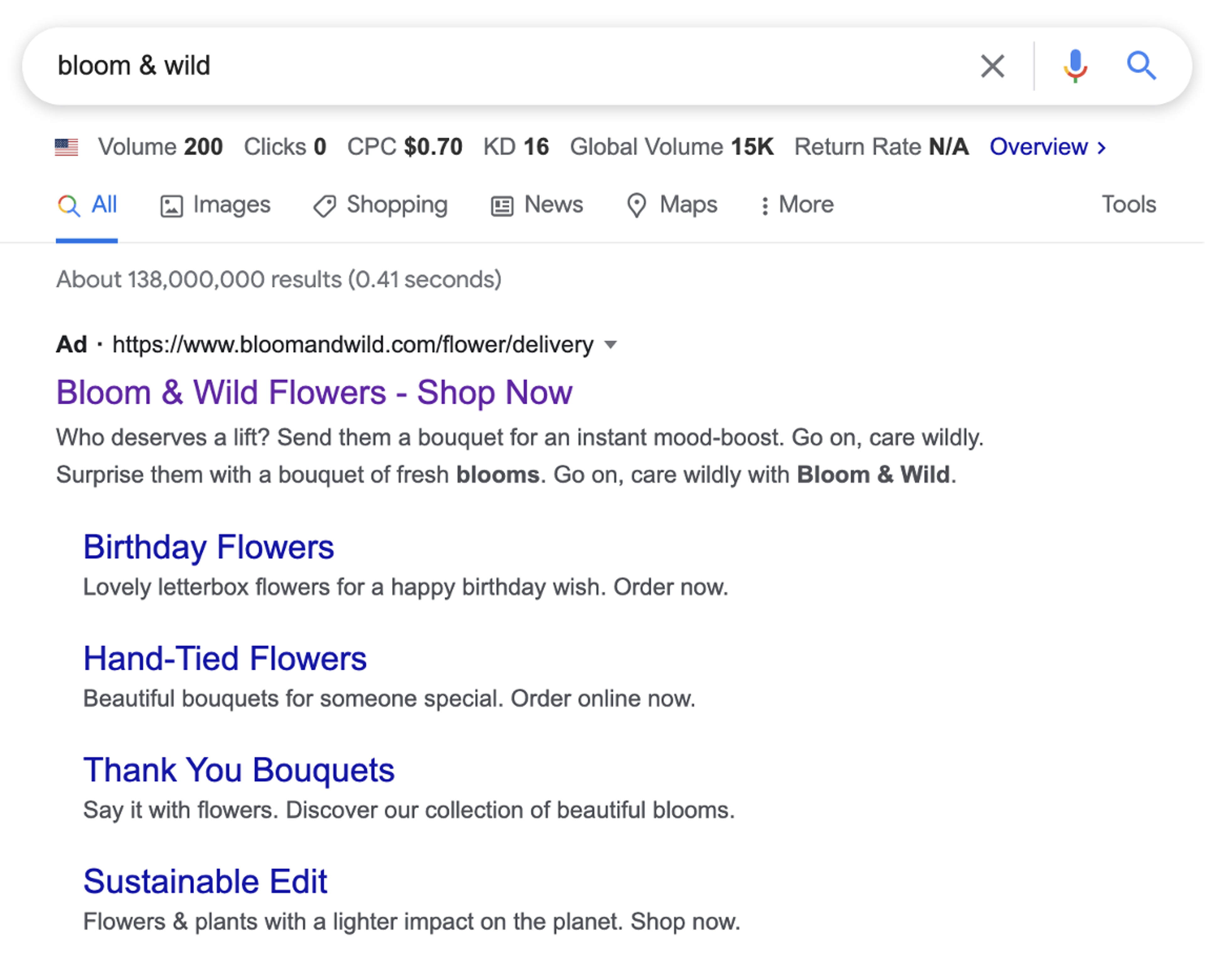 Bloom &amp; Wild’s search ads