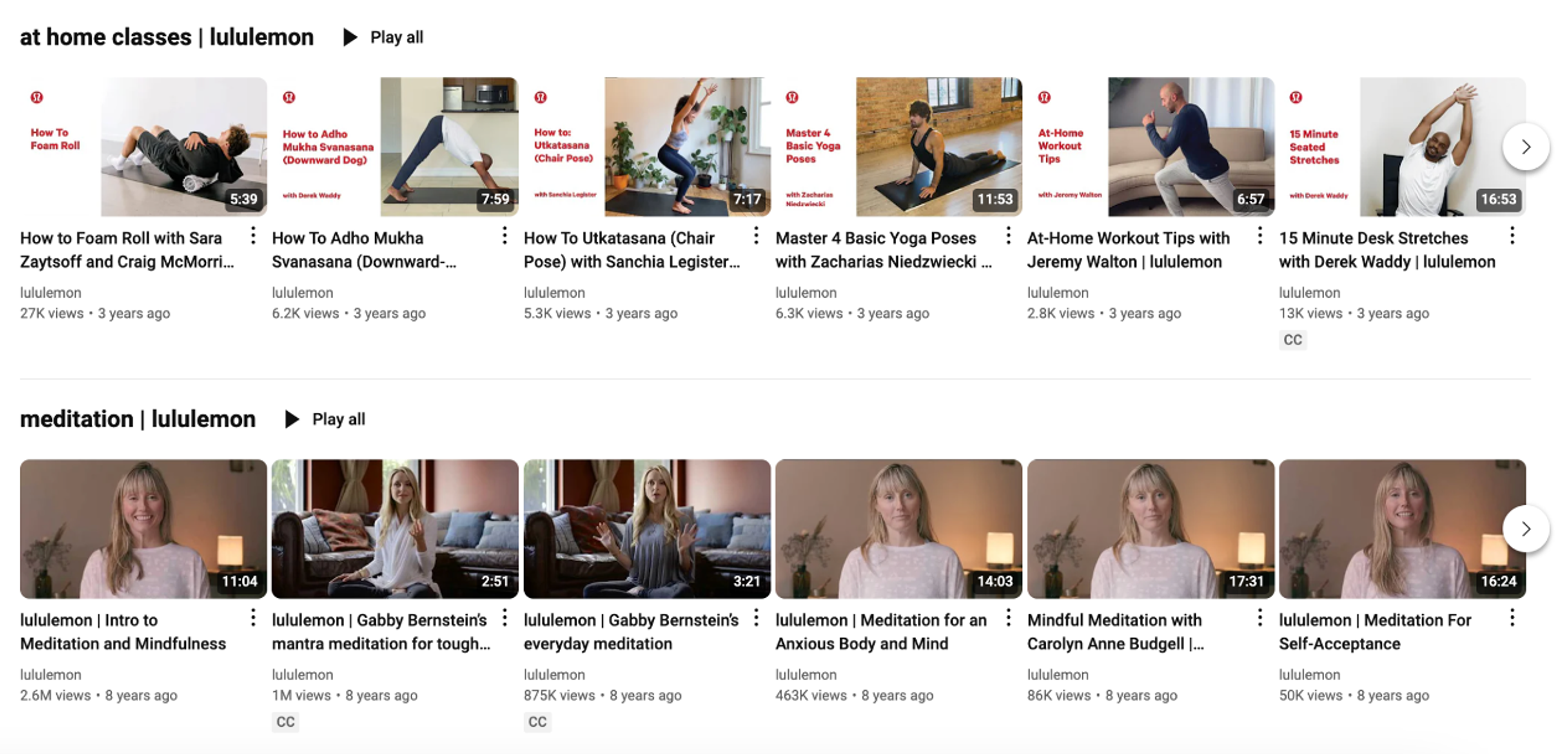 Lululemon YouTube channel