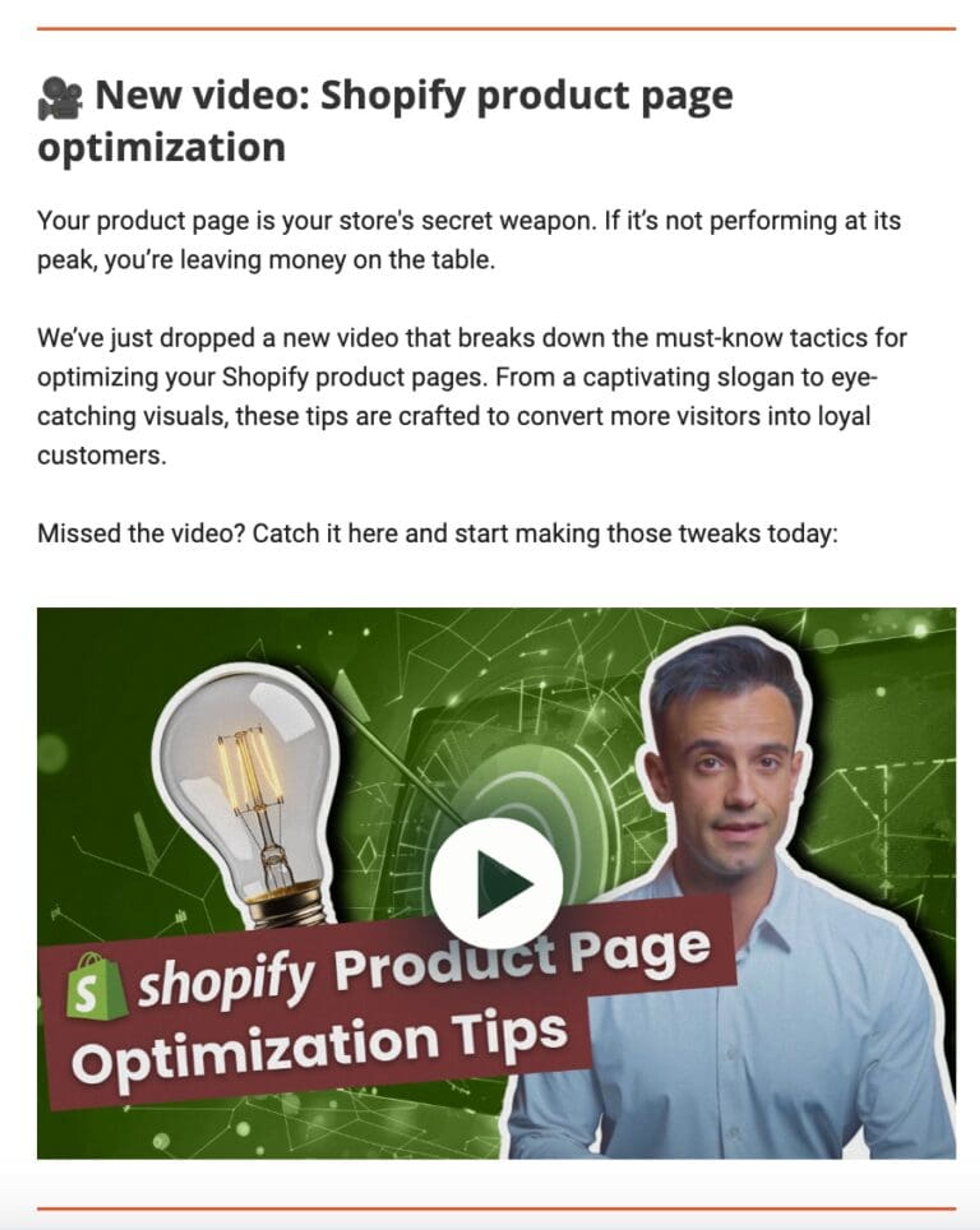 Promote your video content like OptiMonk newsletter
