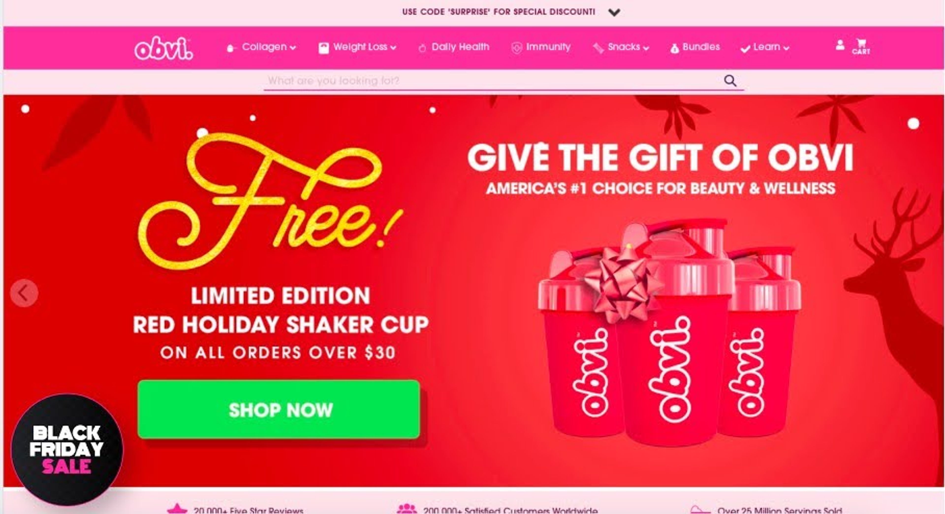 Obvi Black Friday popup with countdown and phone number collection