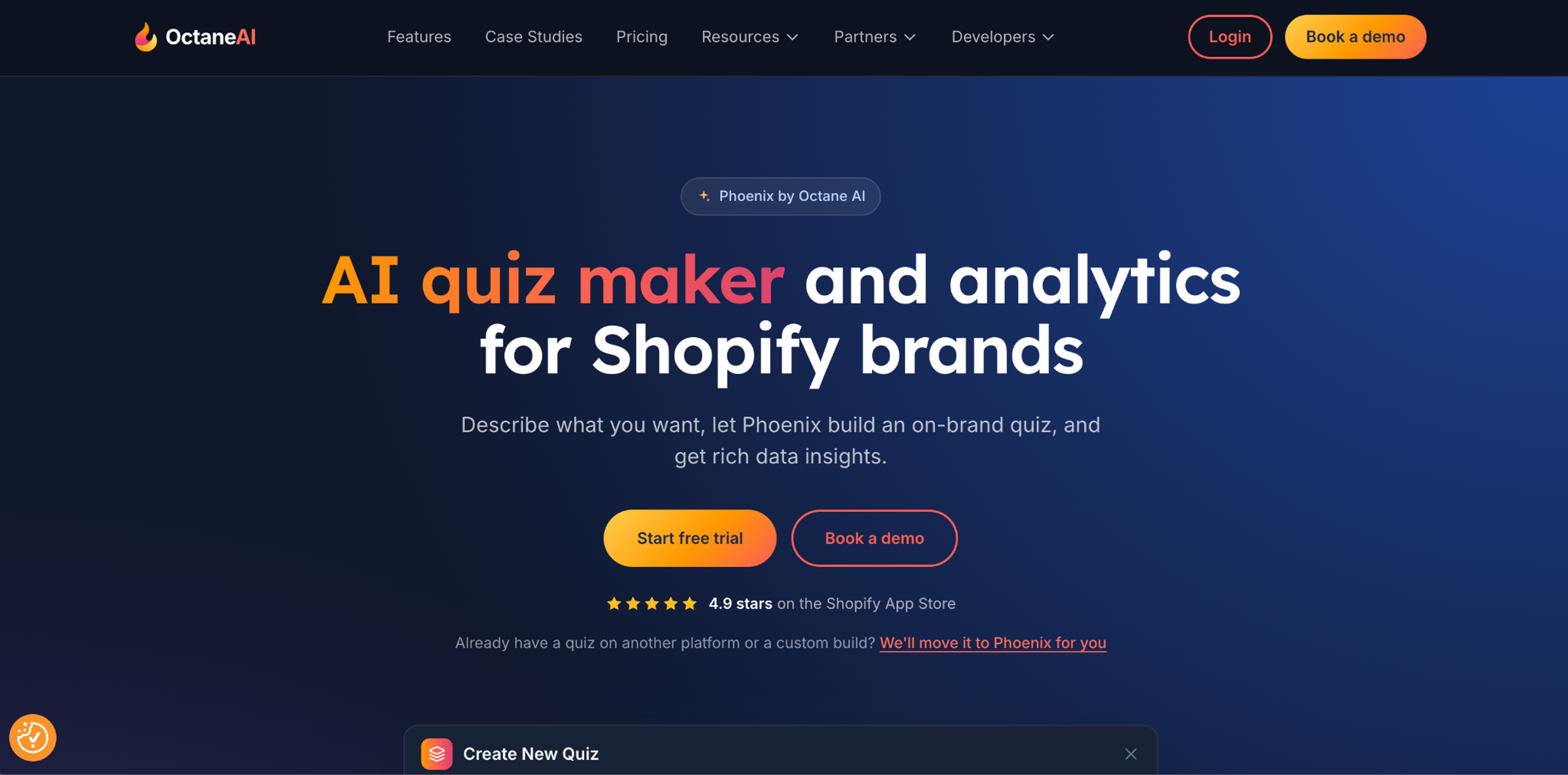 Octane AI homepage for its AI quiz maker for Shopify brands
