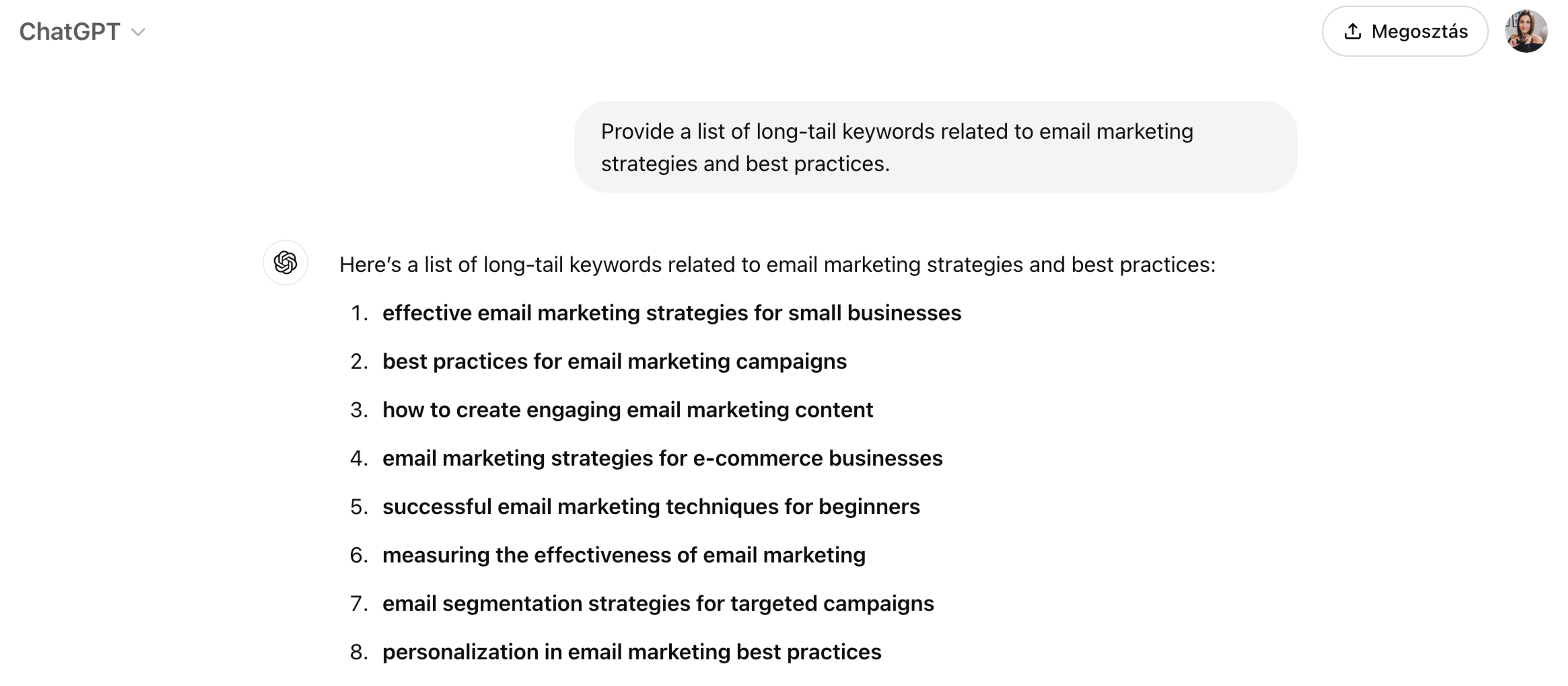 ChatGPT marketing prompt example