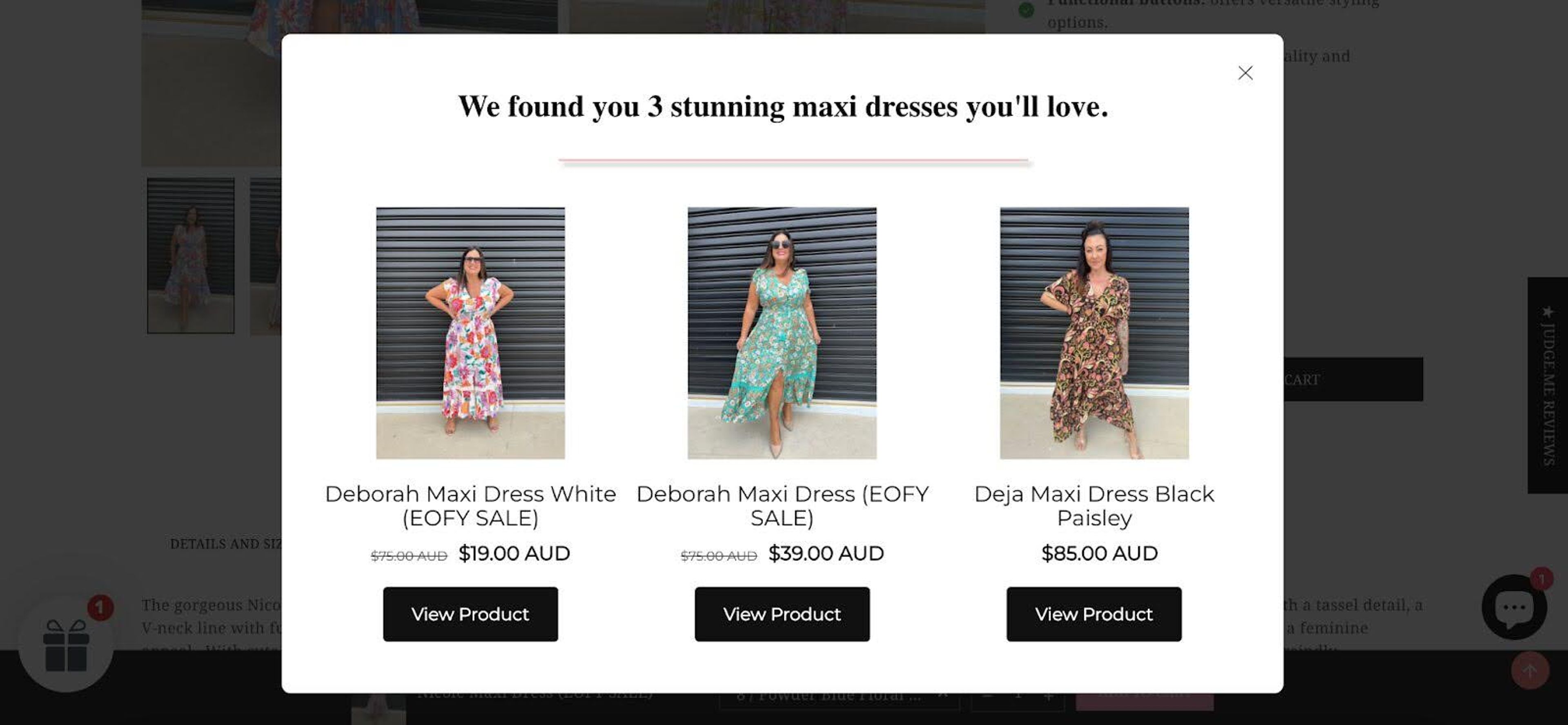 Millie n Me Shopify exit-intent popup example